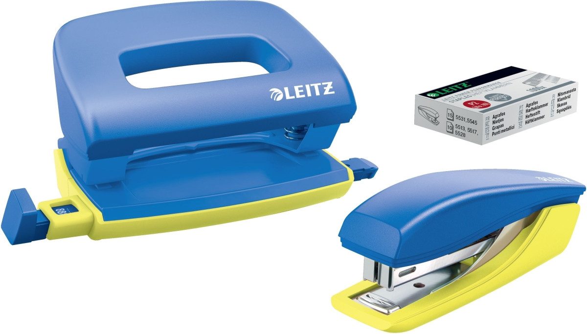 LEITZ Tischaufsatz Schreibtisch-Set 3-teilig Locher und Heftgerät Urban Chic + Heftklamme