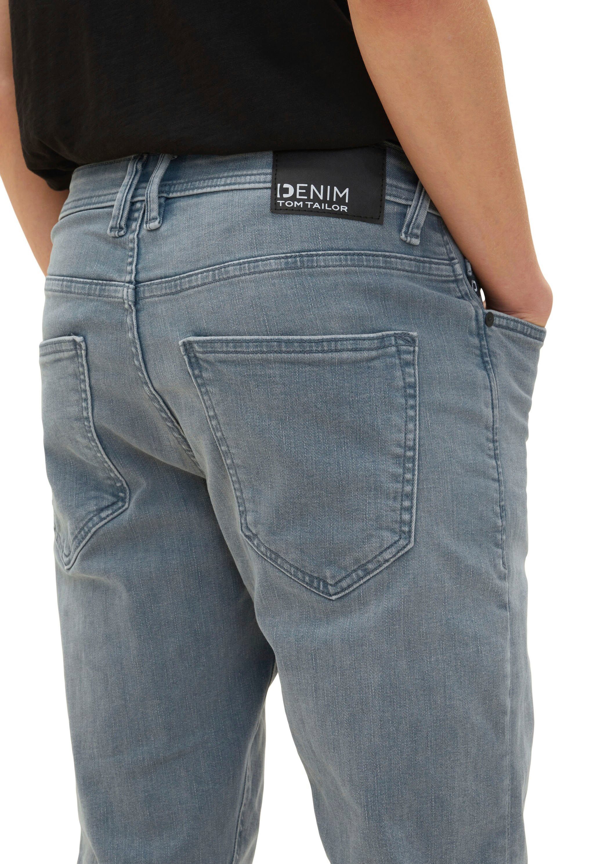 Logo-Badge TAILOR TOM grey Slim-fit-Jeans mit blue Denim