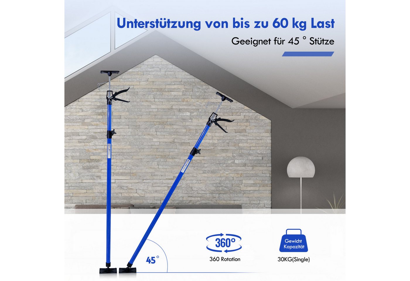 Thumbnail - CCLIFE Klemmen 2 Stk. Deckenstütze Montagestütze Einhandstütze 115-290 cm Bis 30 kg