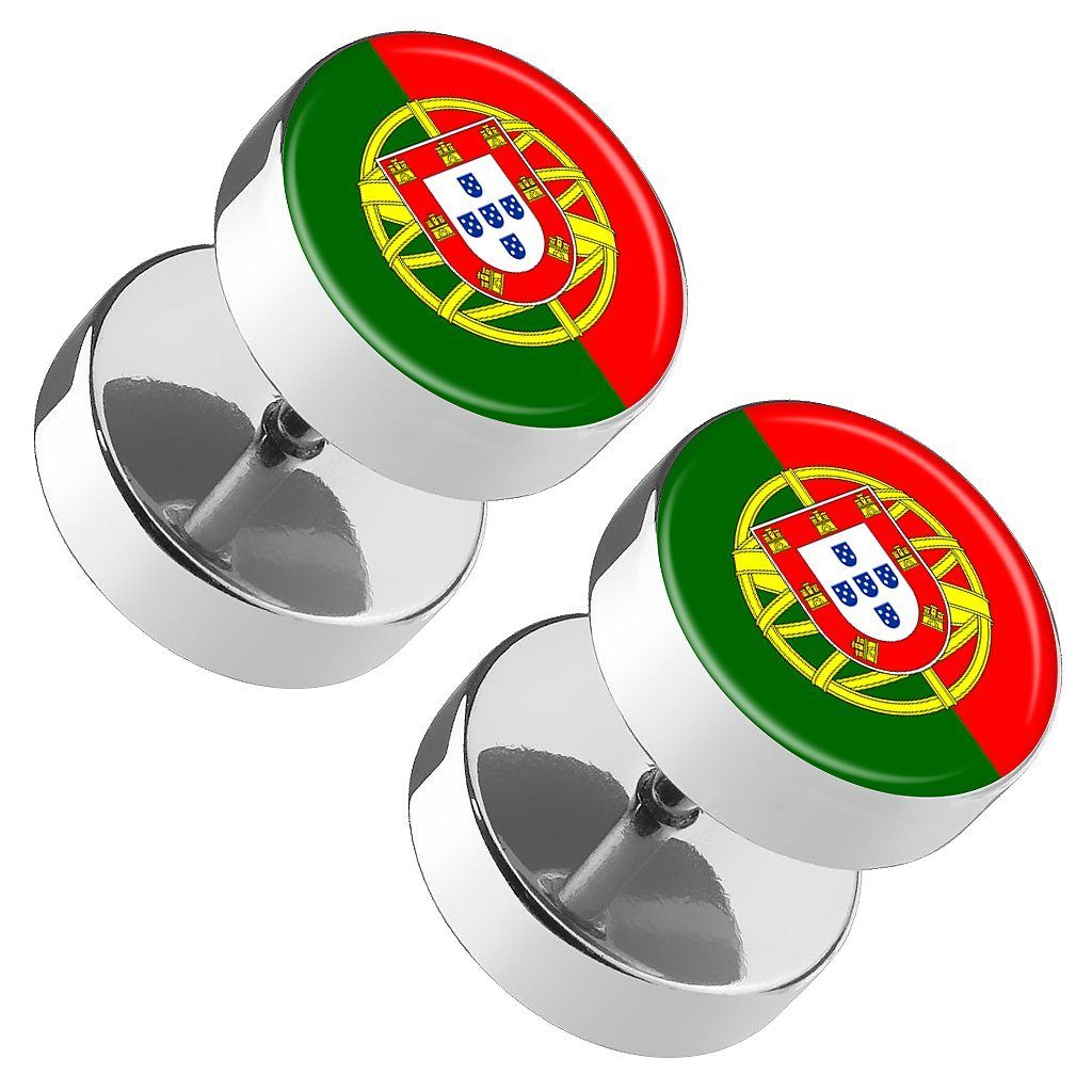 Piercing Deutschland Fakeb Tunnel Platte Fussball Ohrringe Runde Flesh Piercing-Set Ohrstecker & Fanartikel Taffstyle WM Plug EM Länderflagge, Portugal