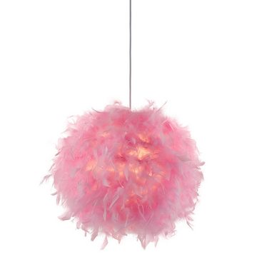 NOWA Kugelleuchte, Leuchtmittel nicht inklusive, Hängeleuchte Pendelleuchte Federn pink Textil Kinderzimmer Wohnzimmer