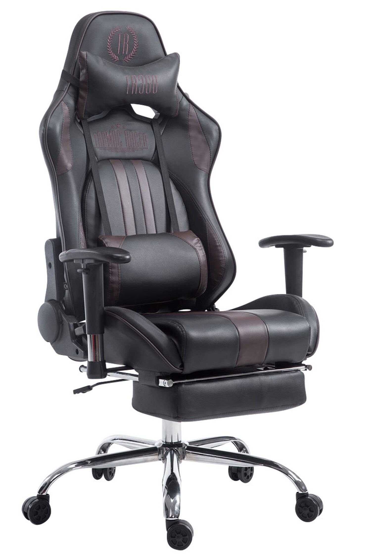 TPFLiving Gaming-Stuhl Limitless-2 mit bequemer Rückenlehne - höhenverstellbar - 360° drehbar (Schreibtischstuhl, Drehstuhl, Gamingstuhl, Racingstuhl, Chefsessel), Gestell: Metall chrom - Sitzfläche: Kunstleder schwarz/braun