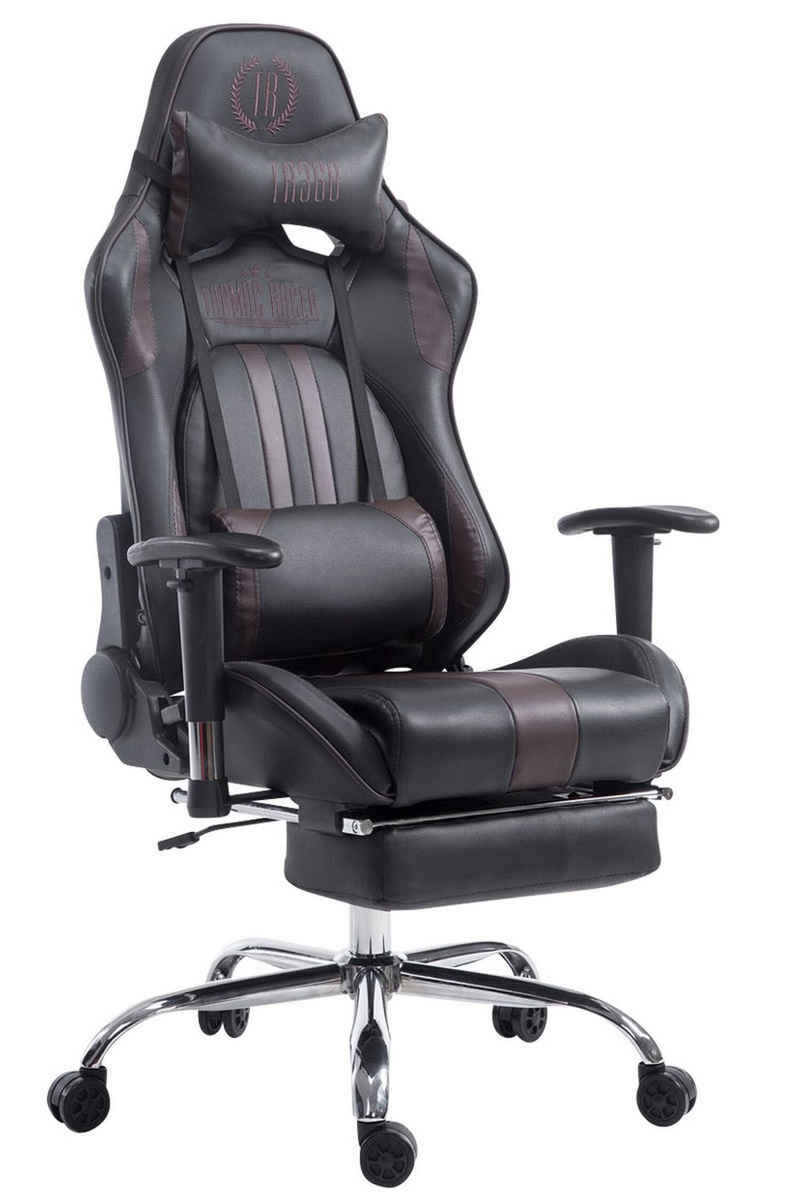 TPFLiving Gaming-Stuhl Limitless mit bequemer Rückenlehne - höhenverstellbar und 360° drehbar (Schreibtischstuhl, Drehstuhl, Gamingstuhl, Racingstuhl, Chefsessel), Gestell: Metall chrom - Sitzfläche: Kunstleder schwarz/braun