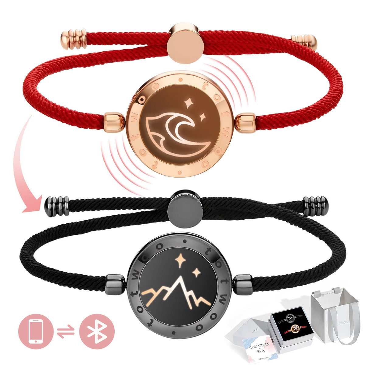 ZEUOPQ Bettelarmband Bettelarmbänder Intelligentes Sensorarmband schwarz und rot (Nachrichten,Fotos und Videos können auf dem Armband gespeichert werden, 2-tlg), Liebes Geschenk Interaktives smart