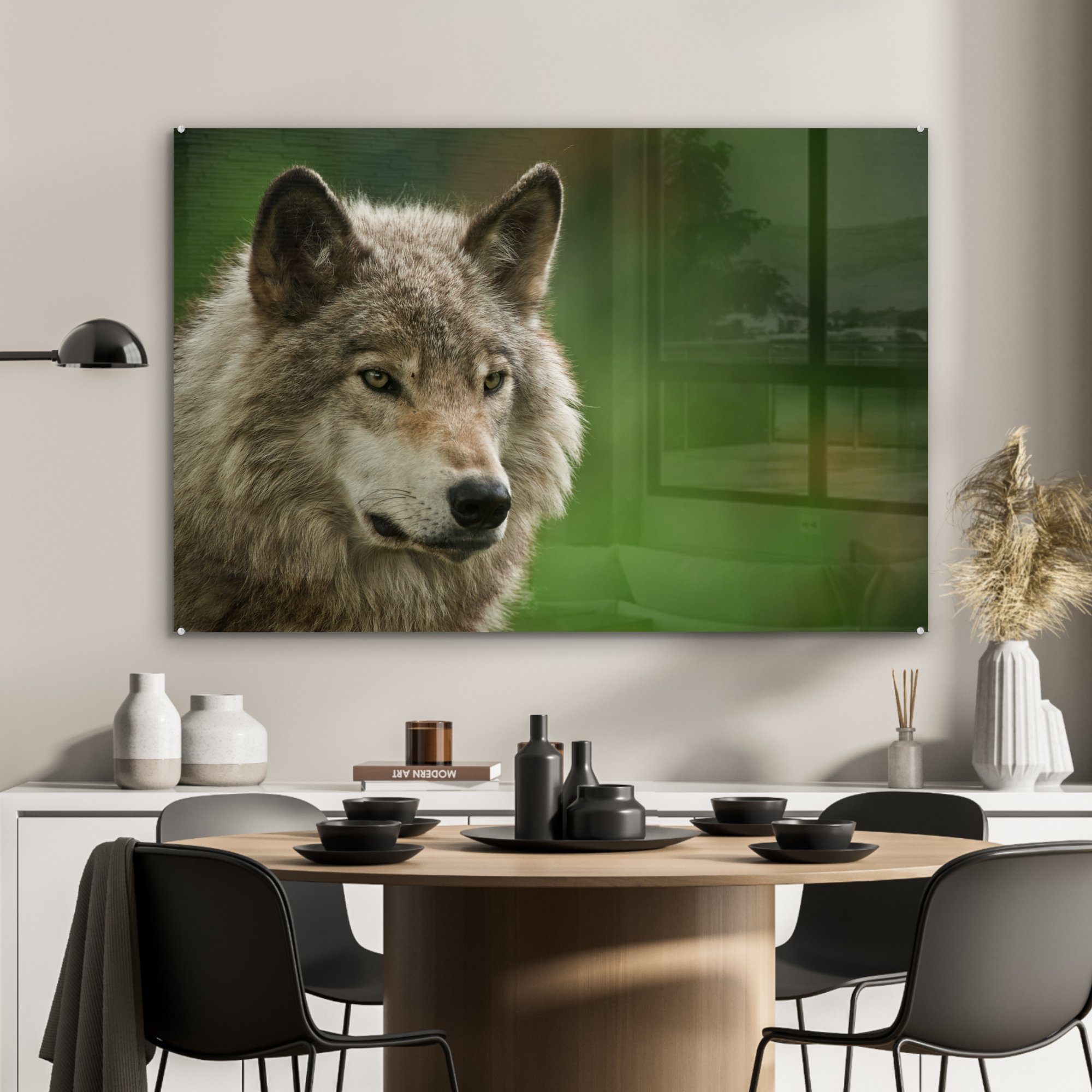 (1 Grau Schlafzimmer - St), Wolf Fell, Acrylglasbilder - Wohnzimmer MuchoWow & Acrylglasbild
