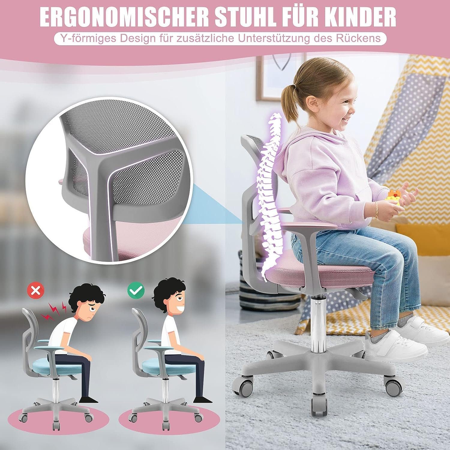 KOMFOTTEU Schreibtischstuhl Kinder, höhenverstellbar,bis 150kg günstig online kaufen