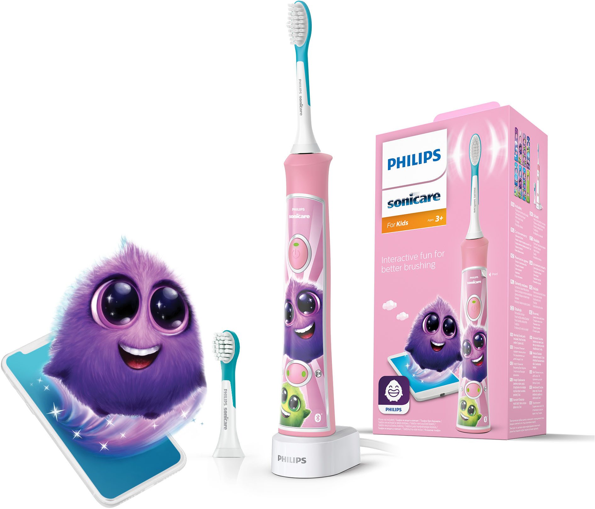 Philips Sonicare Elektrische Kinderzahnbürste HX6352/42, Aufsteckbürsten: 2 St., mit interaktiver Zahnputz-App