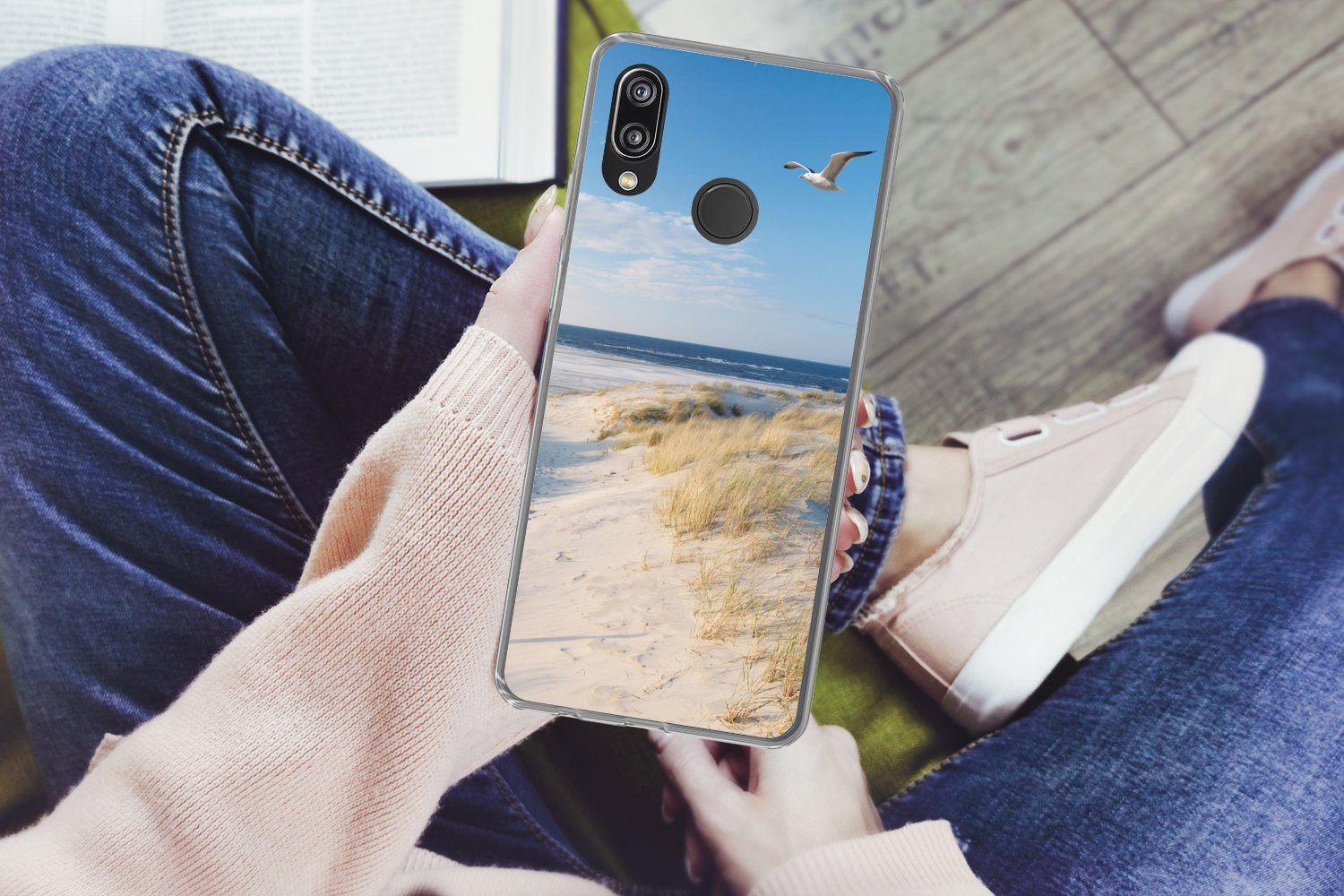 MuchoWow Handyhülle für Huawei P20 Lite (2020) Düne - Möwe - Strand - Meer - Sonne, Handy Case, Silikon, Bumper Case Dünn