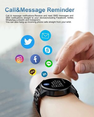 Lige Männer's Telefonfunktion Smartwatch (1,32 Zoll), mit Fitness-Aktivitätstracker mit Herzfrequenz Schrittzähler