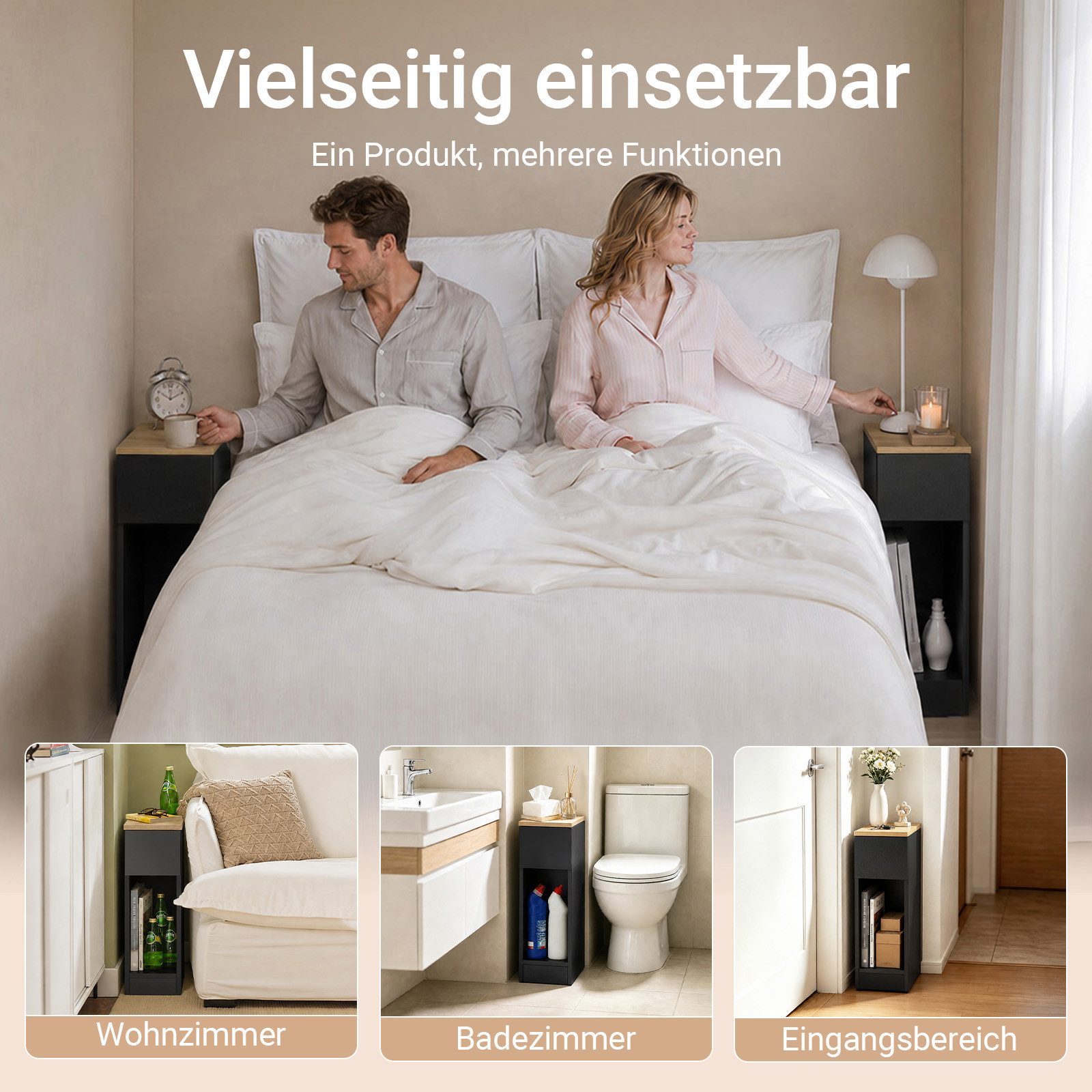 SoBuy Nachttisch FBT111, Beistelltisch mit Schublade und Ablage, Nightstand, 2er Set, Beistelltisch schmal, Nachtschrank Nachtkommode, offenes Fach