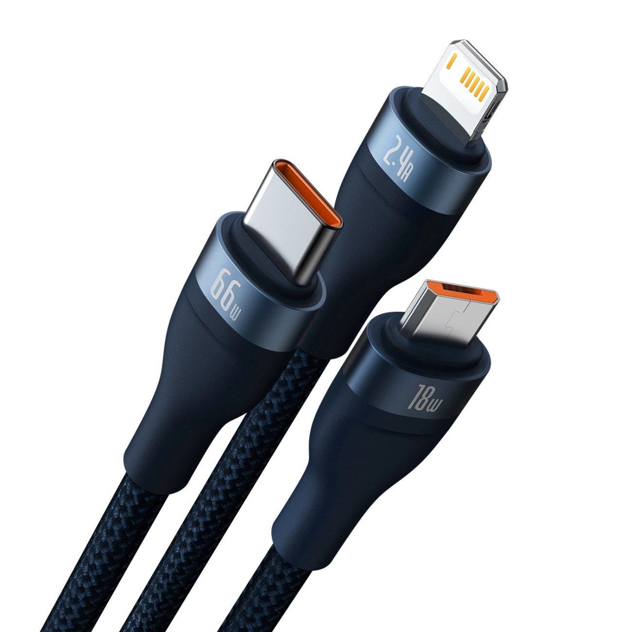Baseus Flash Series II USB-Kabel, USB-C, Micro-USB, Lightning (120 cm), 3-in-1 Kabel USB-A auf USB-C/Micro-USB/Lightning, 66W Schnellladung