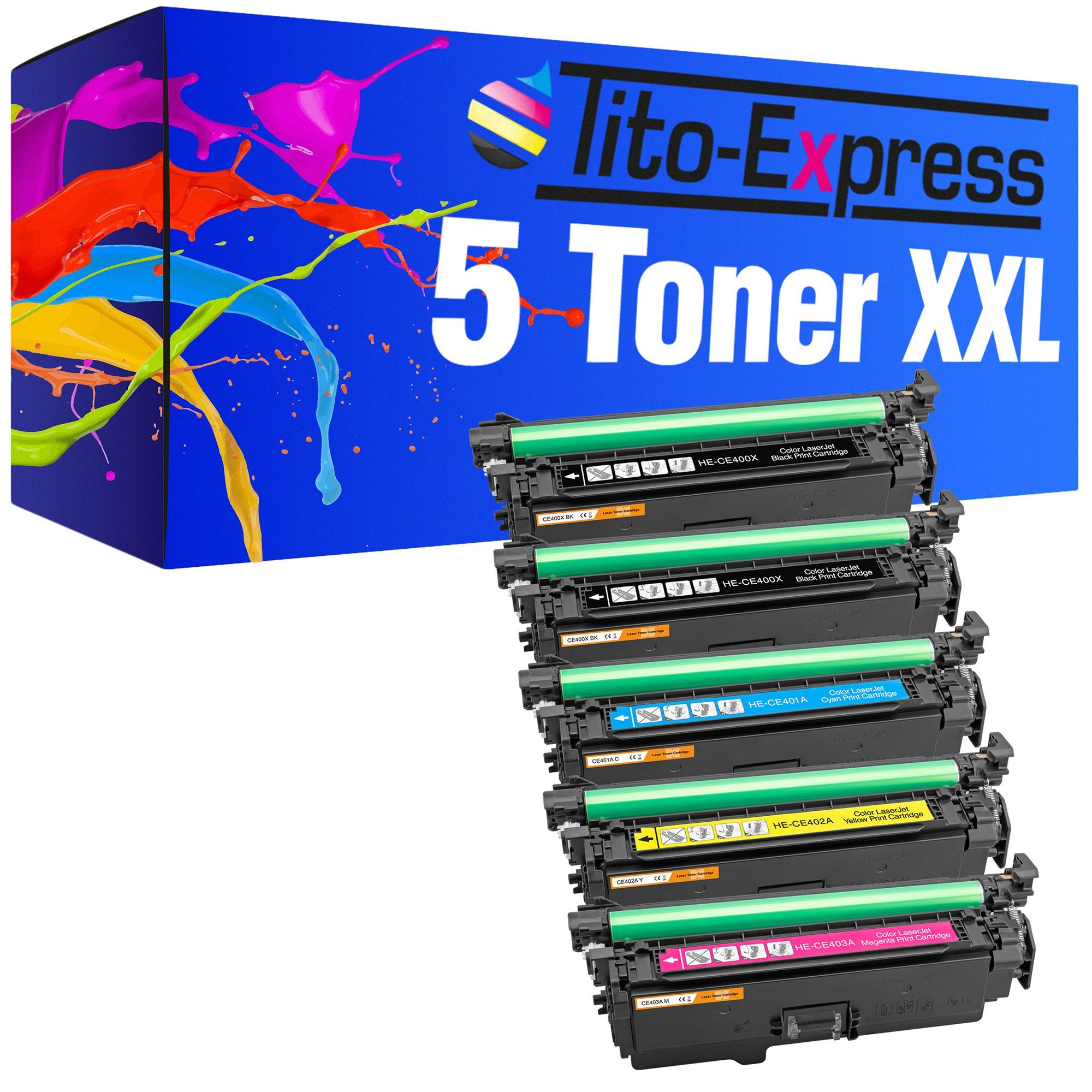 Tito-Express Tonerpatrone 5er Set ersetzt HP CE400X HP CE401X HP CE402X HP CE403X, für LaserJet Enterprise 500 Color M551 M551n M551dn M551xh MFP M570