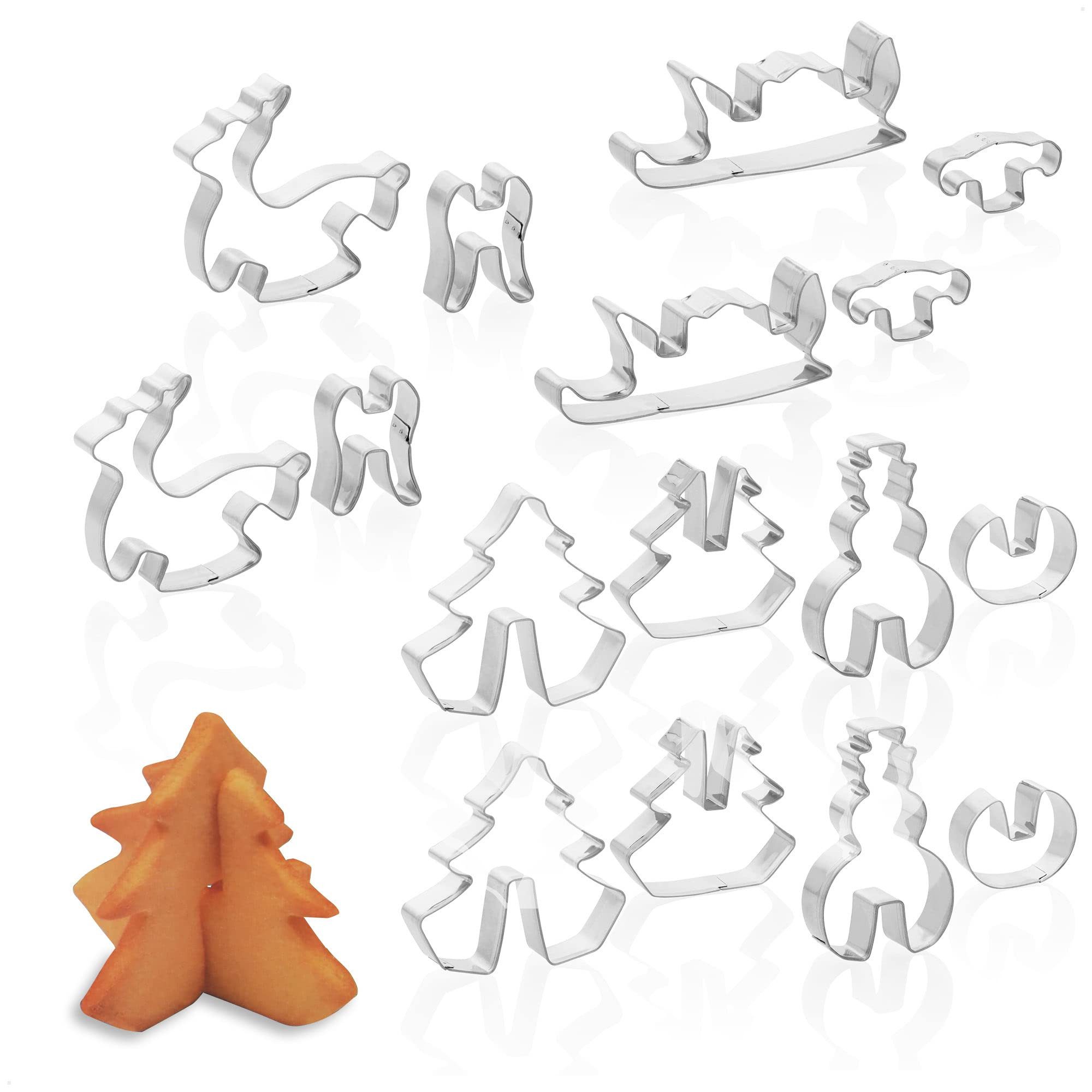 com-four Ausstechform Plätzchen Ausstechformen aus Edelstahl, (16-St), Plätzchenformen mit weihnachtlichen Motiven