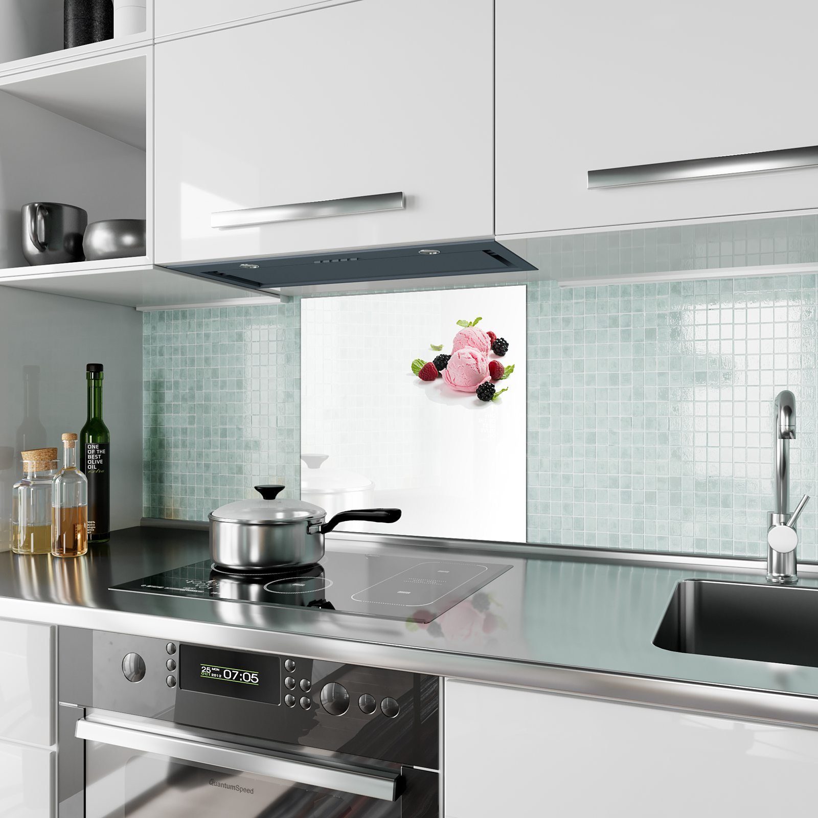 mit Glas Erdbeereis Küchenrückwand mit Primedeco Motiv Minz Spritzschutz Küchenrückwand