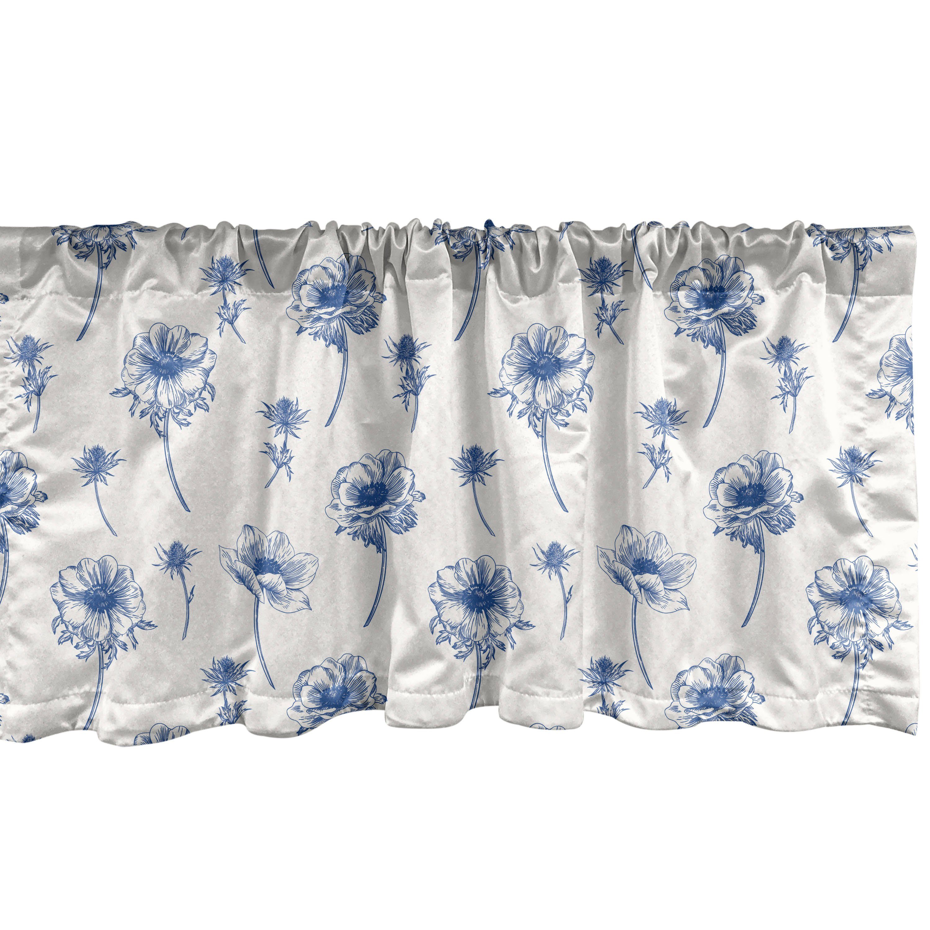 Scheibengardine Vorhang Volant für Küche Schlafzimmer Dekor mit Stangentasche, Abakuhaus, Microfaser, Vintage Botanik Anemonen Blumen