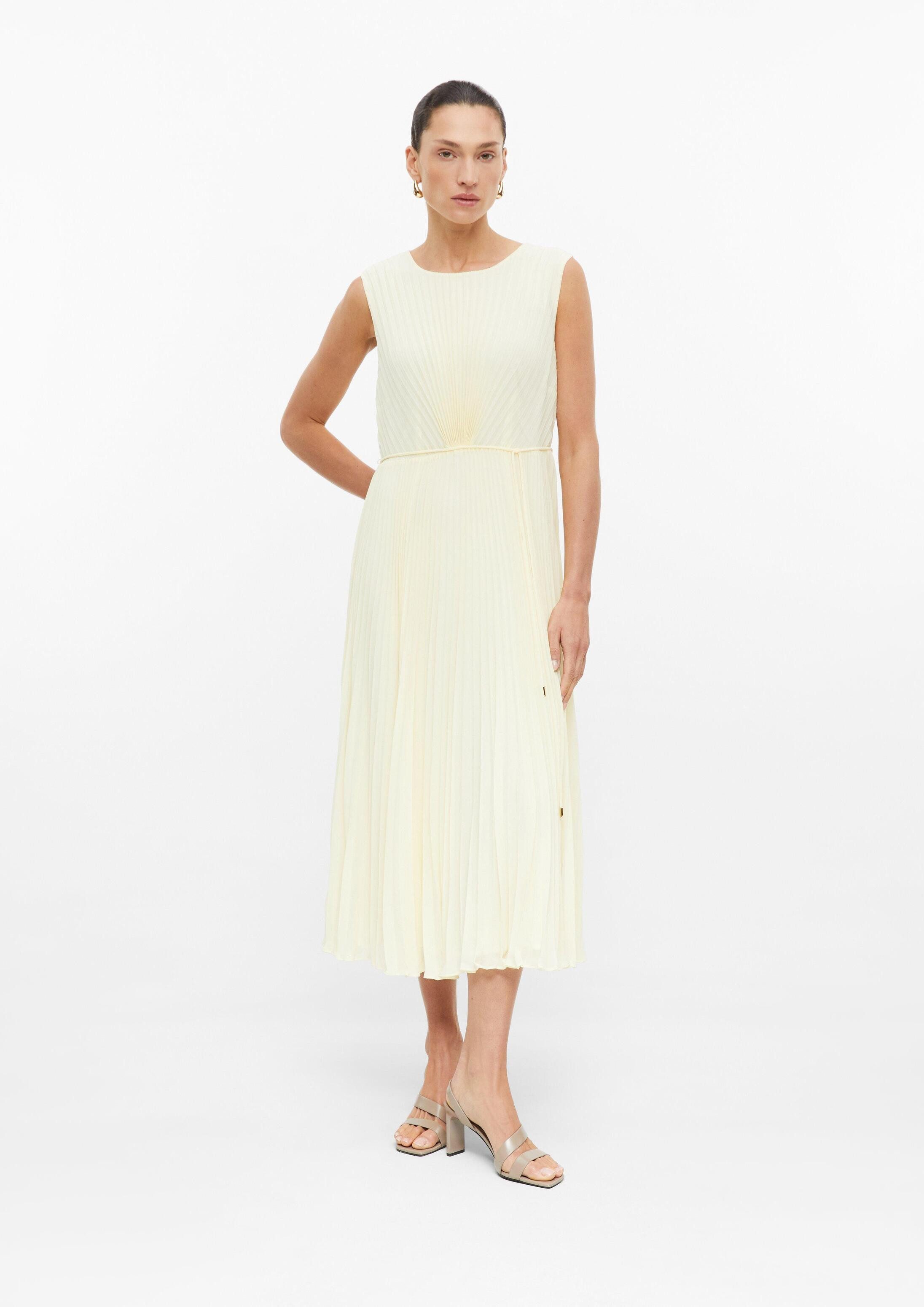 s.Oliver Midikleid Kleid Plissiertes Midi-Kleid mit Bindegürtel und Viskosefutter