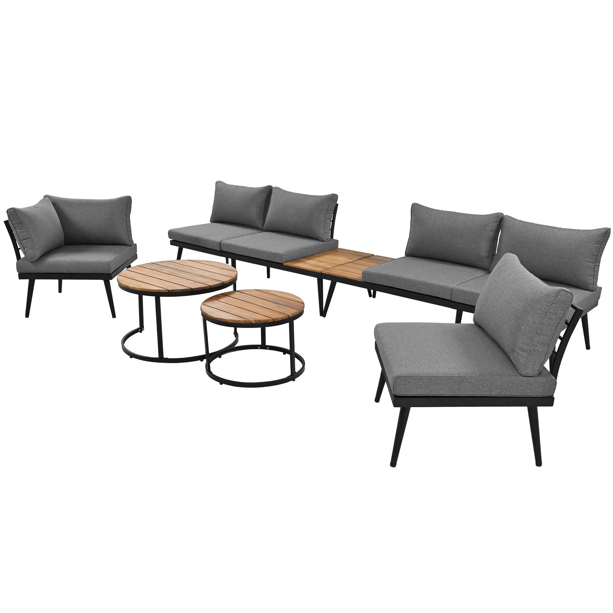 Gartenlounge-Set 6 Teil Outdoor Essgruppe Sofa Sessel Couchtisch Stühle Kissen Grau