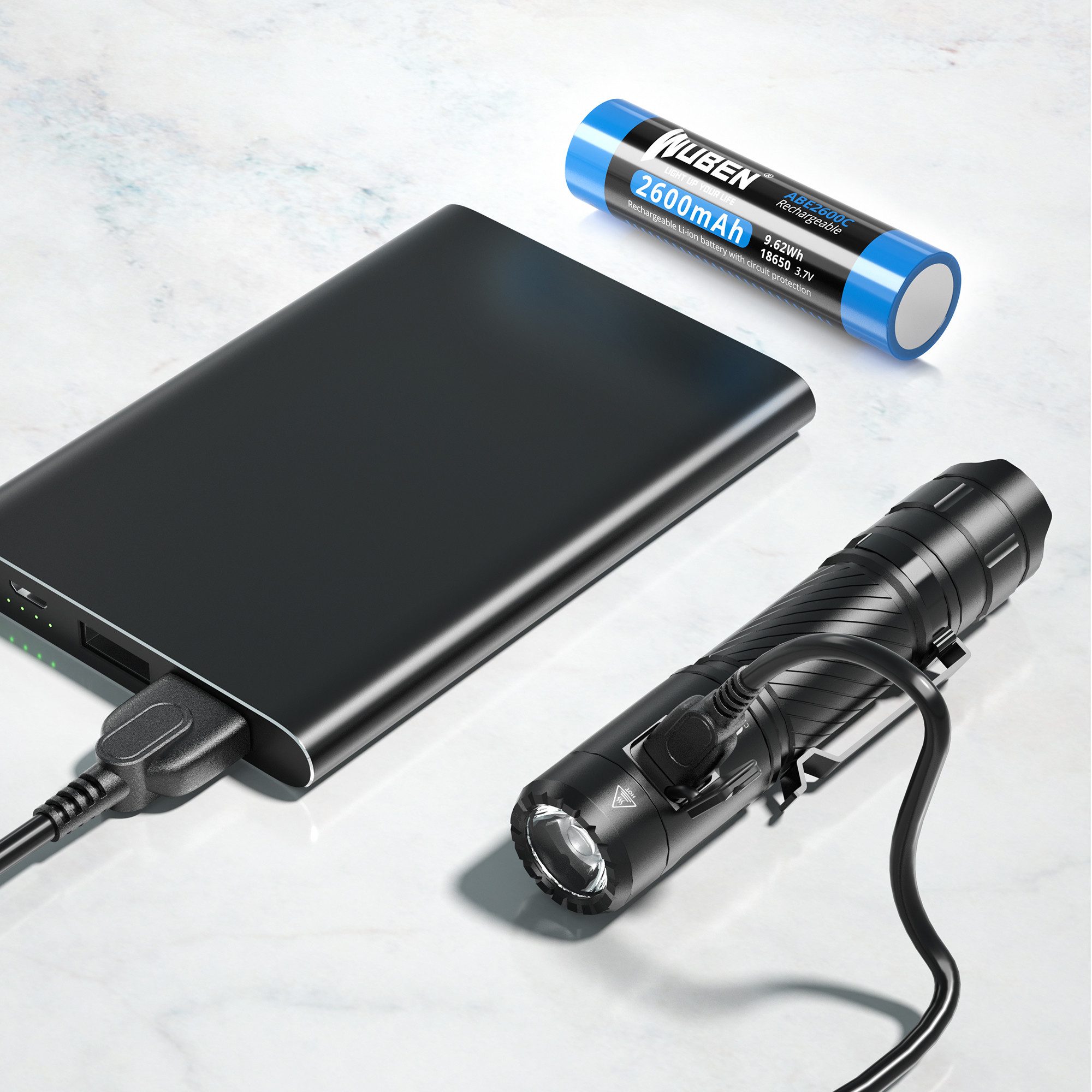 Wuben LED Taschenlampe C3, 1200 lm, 179 m Leuchtweite, IP68, 6 Modi, USB, robustes Alu, kompakt