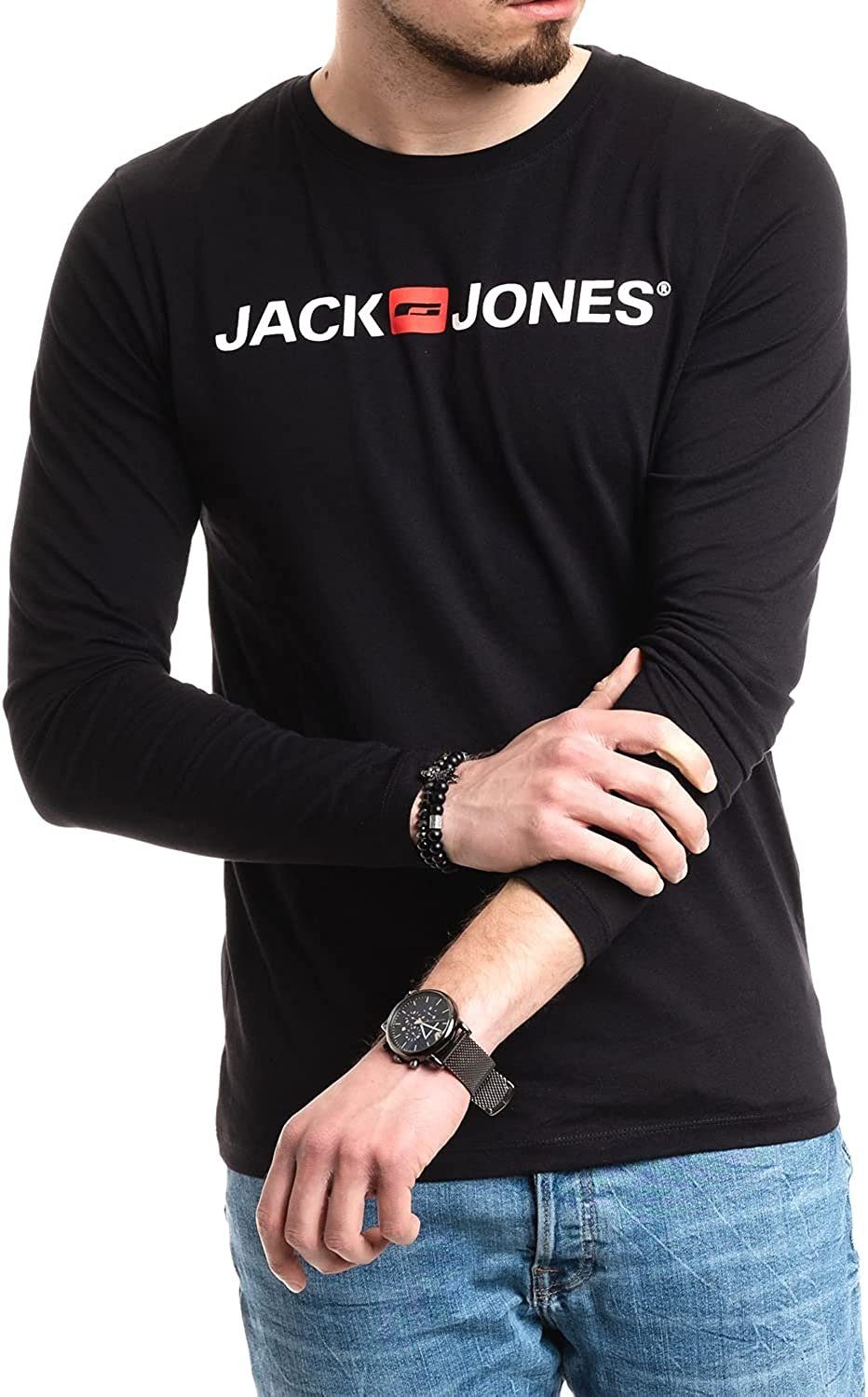 Jack & Jones Langarmshirt mit Printaufdruck Black