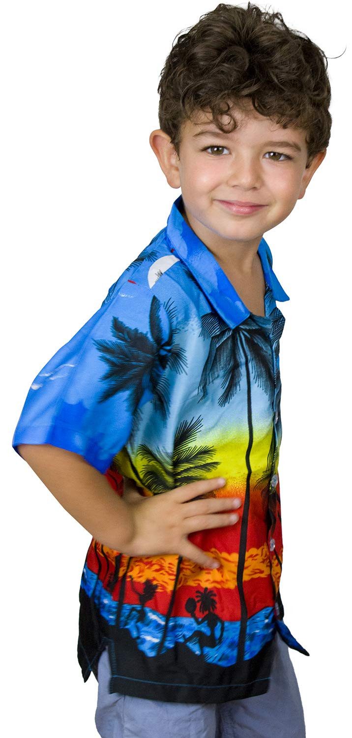 King Kameha Hawaiihemd Beach Kids Funky Hawaii-Hemd Kinder Kurzarm Front-Tasche Unisex
