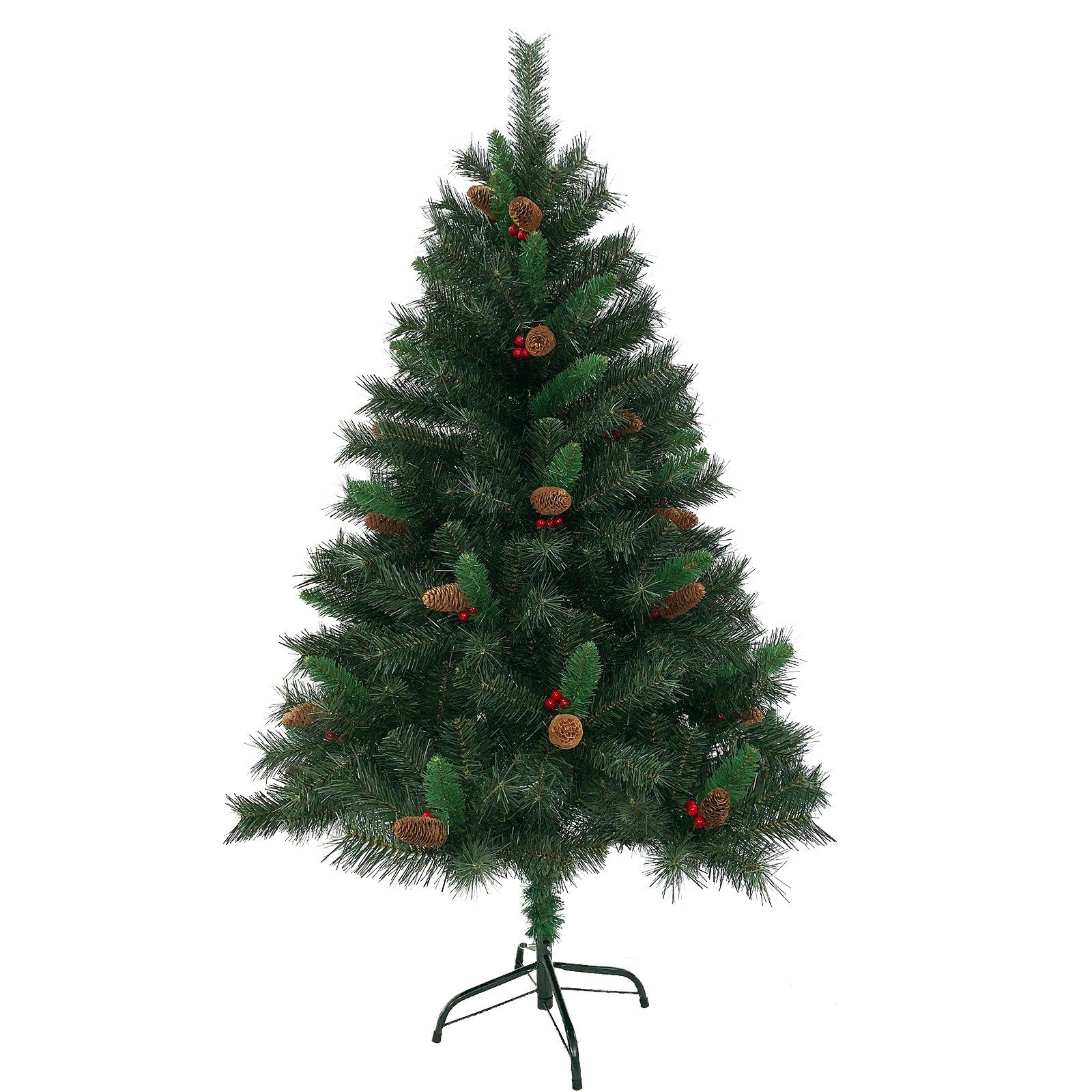 PVC, SVITA Künstlicher Weihnachtsbaum, Spitzen, biegsame Tannenbaum, Kunstbaum, Christmas, Natur-Beeren-Zapfen 150 cm Weihnachtsbaum Nordmanntanne, 371