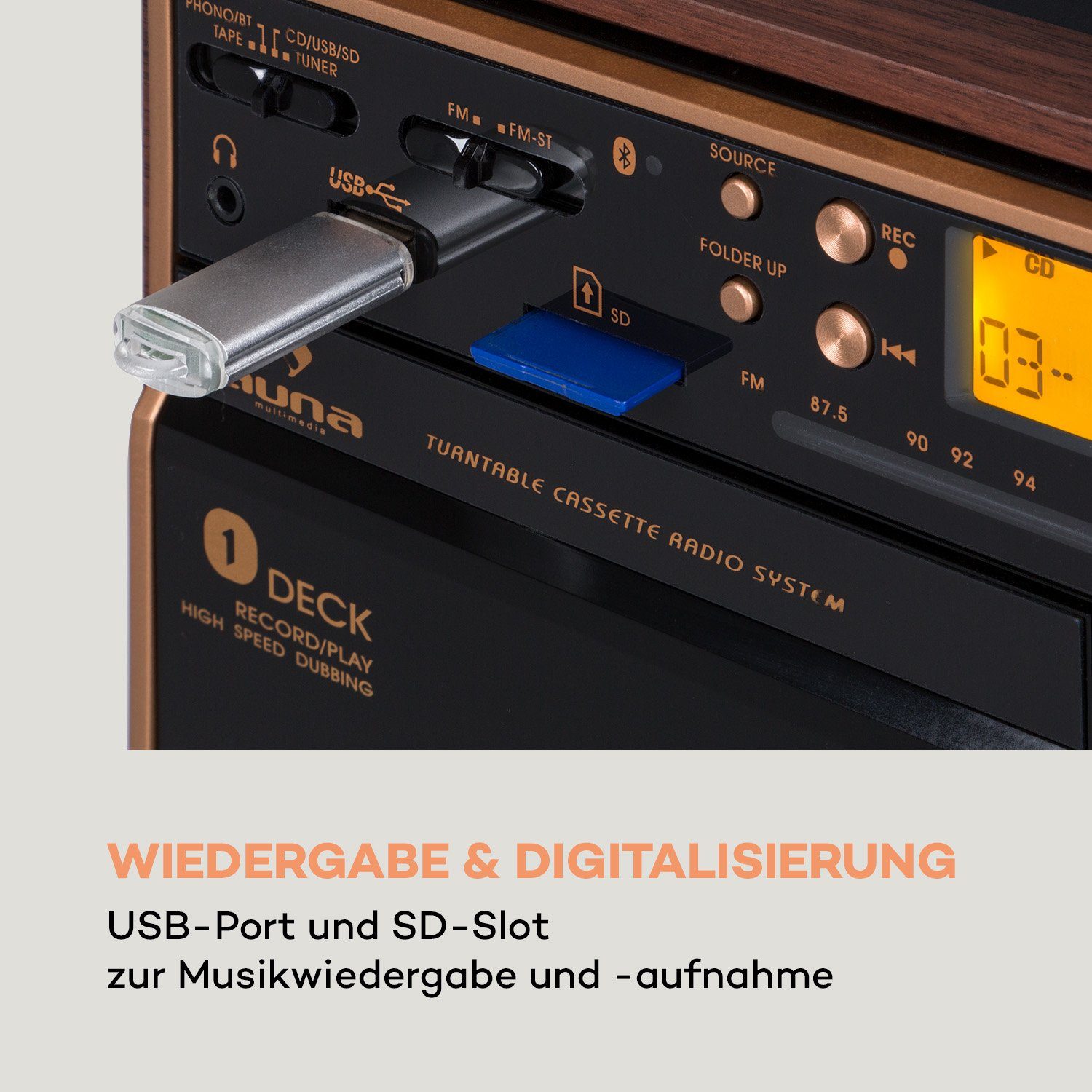 388-BT (UKW/MW-Radio, W) Auna Stereoanlage Wood 10