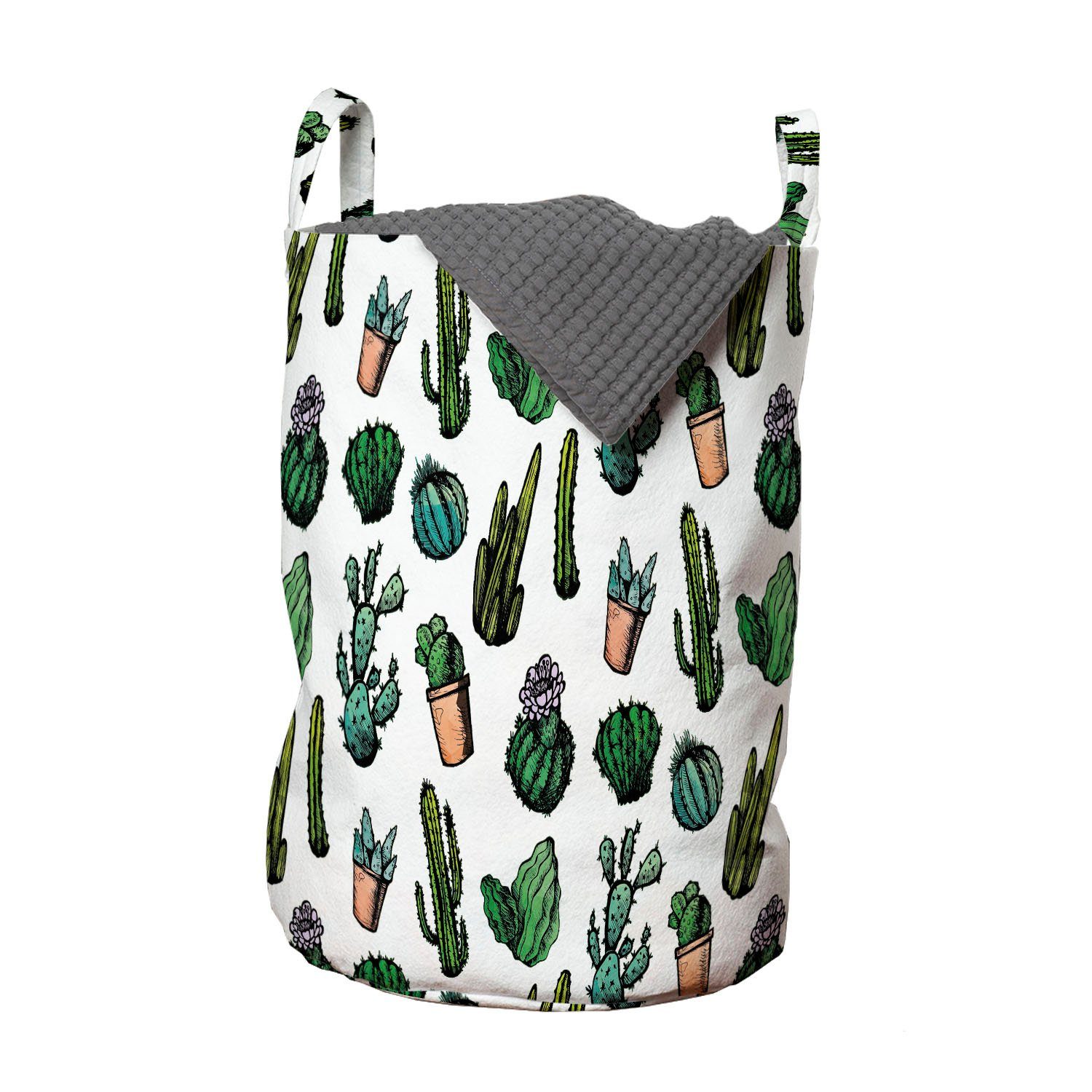 Abakuhaus Wäschesäckchen Wäschekorb mit Griffen Kordelzugverschluss für Waschsalons, Kaktus Spiked Cacti Töpfe Kunst