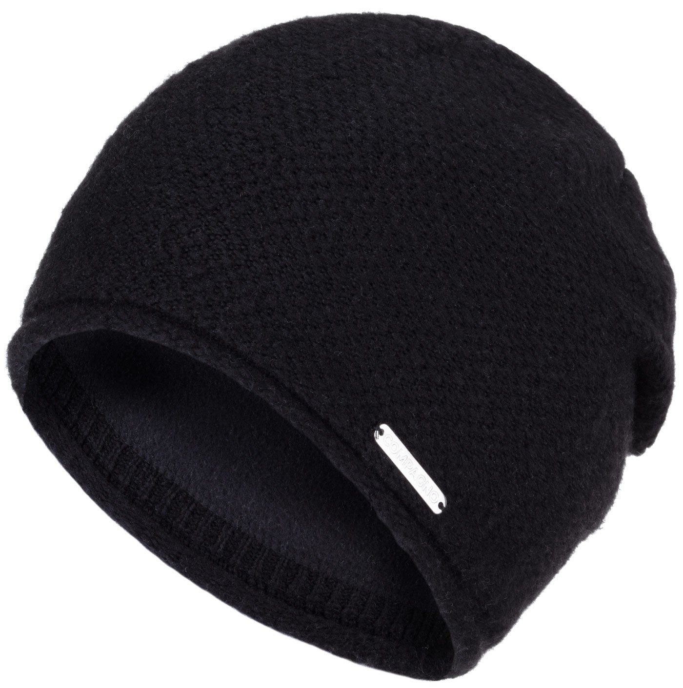 compagno Strickmütze (1-St) Klassische Beanie Wintermütze Strickmütze Damen gefüttert Fleecefutter schwarz