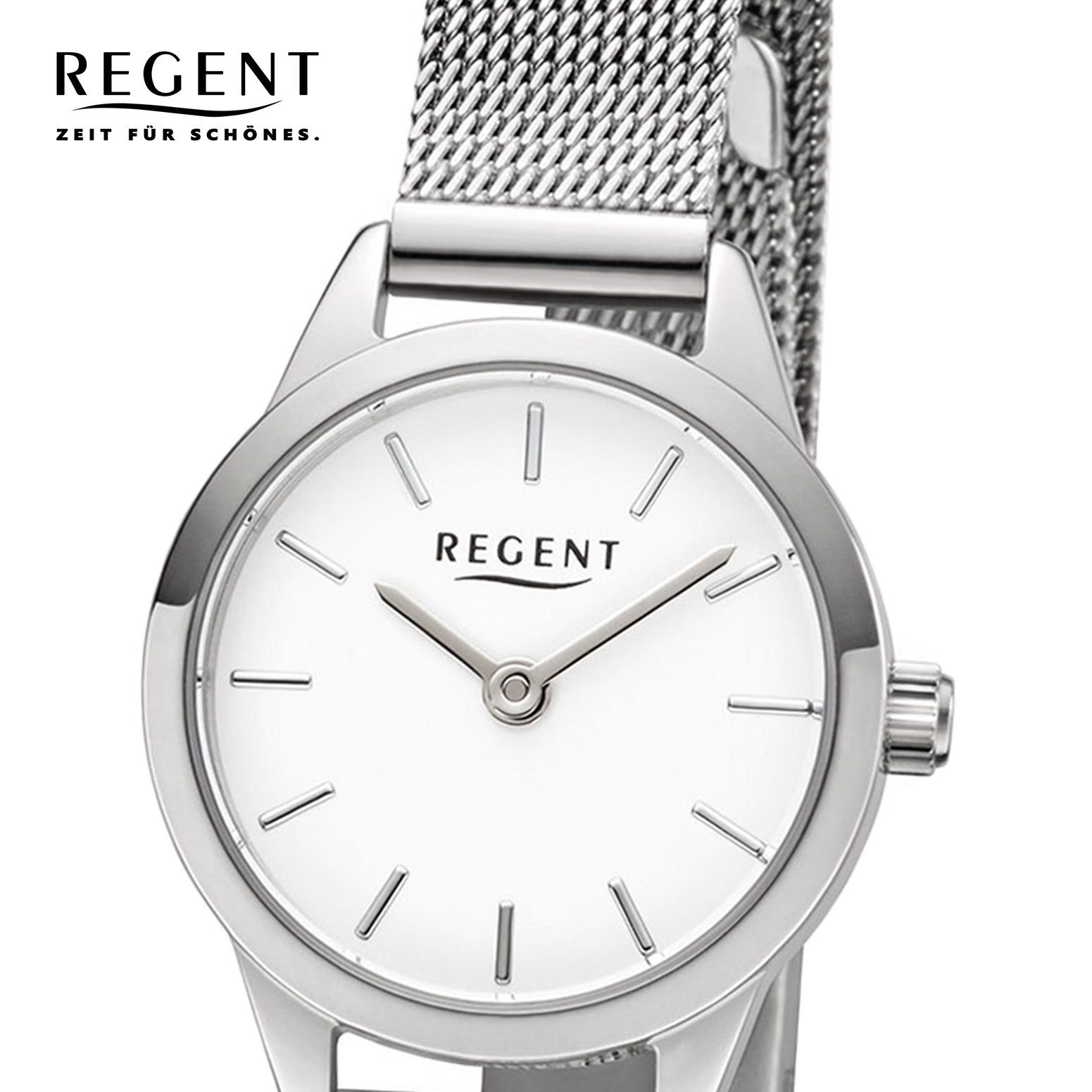 Regent Quarzuhr Regent Damen Uhr F-1165 Metall Quarz, (Analoguhr), Damen Armbanduhr rund, klein (ca. 18mm), Metallarmband