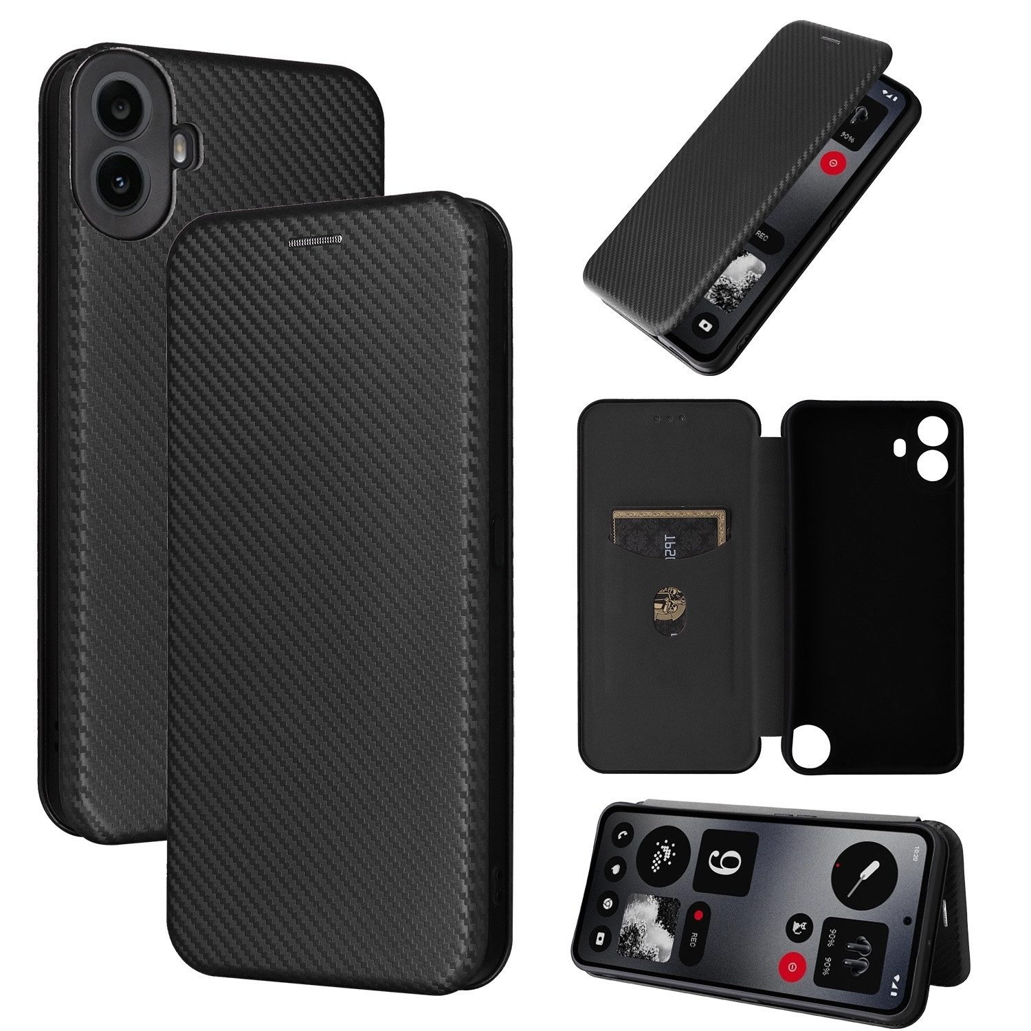 Wigento Smartphone-Hülle Für Nothing CMF Phone 1 Carbon Faser Flip Design Schutz Hülle Schwarz, Carbon Faser Flip Schutzhülle mit Kartenfach und Ständer