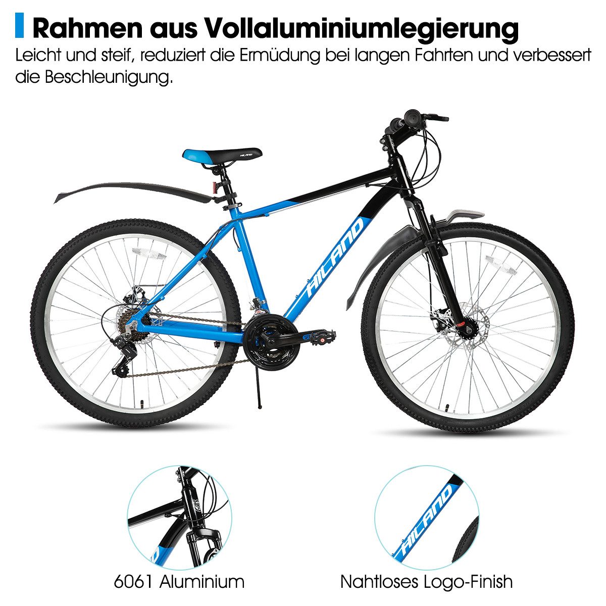 HILAND Mountainbike 26 27 29 Zoll Herren-Mountainbike,MTB Fahrrad für Erwachsene, 18-Gang, Federgabel, Aluminiumrahmen, Mechanische Scheibenbremsen