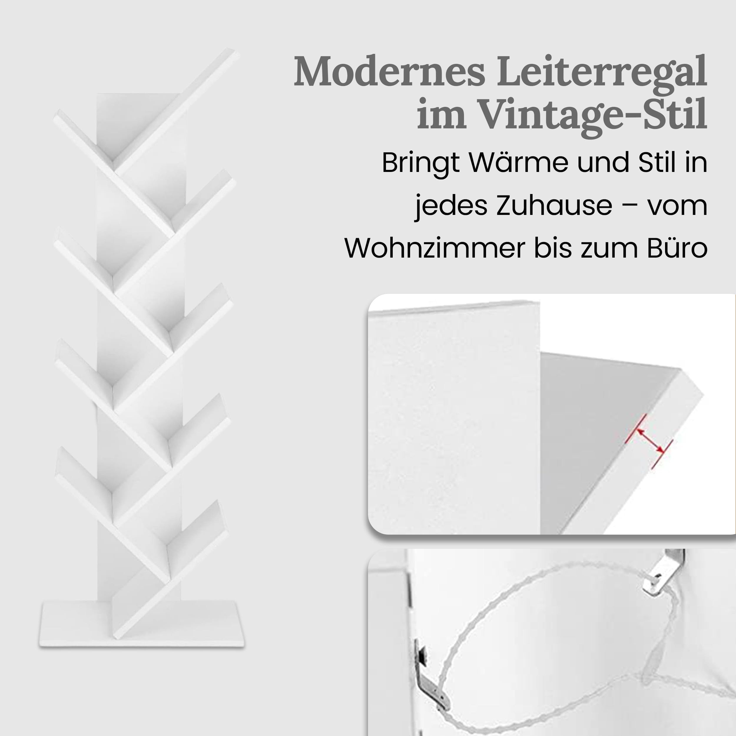 Best for Home Bücherregal Holzregal Vintage – stabiles 5-Böden Regal für stilvollen Stauraum, Einzelmöbel 1-tlg., vielseitig einsetzbar, platzsparendes und dekoratives Stauraummöbel
