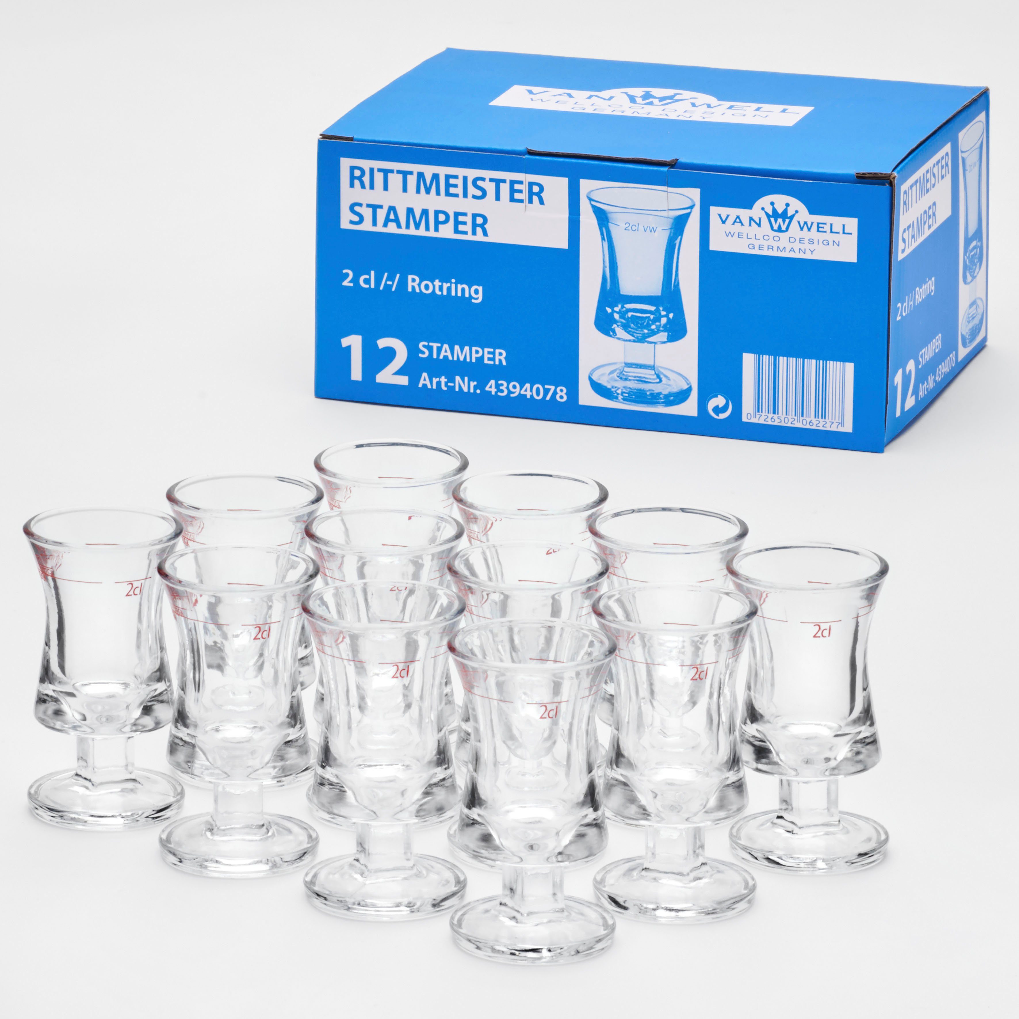 van Well Schnapsglas Rittmeister Rotring, 12-tlg., Glas, 0,2 L, geeicht, Spülmaschinengeeignet, Gastronomiequalität, 12-tlg.