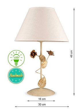 Helios Leuchten LED Tischleuchte Florentiner Tischlampe im Landhausstil Stoffschirm Leinen, für Nachttisch Schreibtisch Sideboard, LED wechselbar, handgefertigtes Produkt