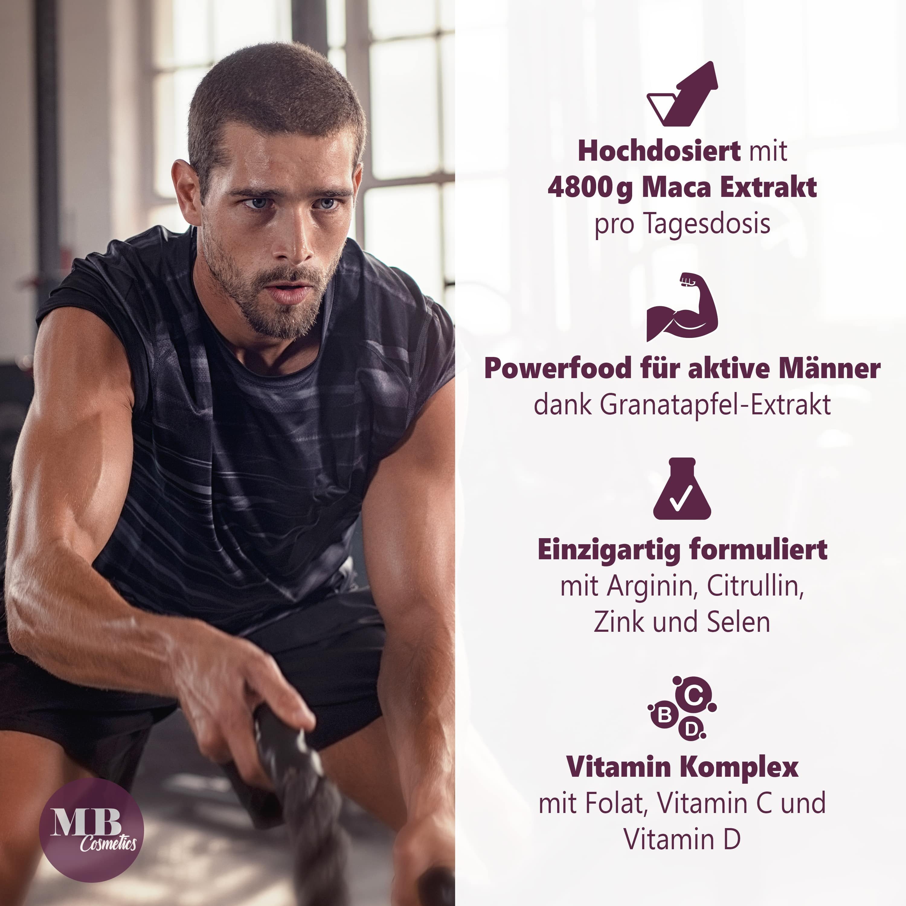 Medical Beauty Cosmetics Schwarzer Maca 4800 mg mit L-Arginin, Zink, Selen, Granatapfel, 200 Kapseln, 1 er Packung à 79 g, Vegan, mit L-Citrullin, hochdosierter 20:1 Maca Extrakt ohne Zusätze