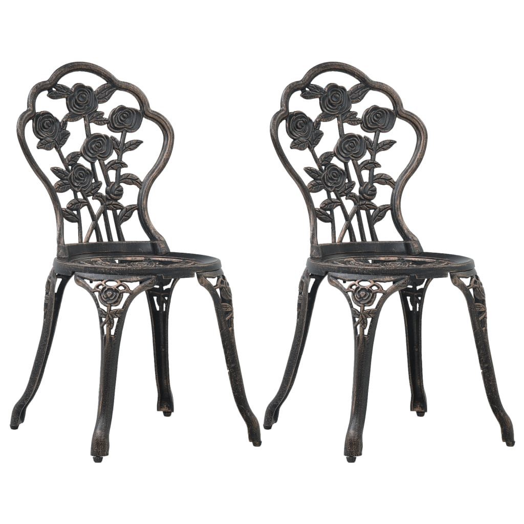 furnicato Bistrostuhl Dekorative Bistrostühle 41x49x81,5 cm in Bronzefarben (2 St), Wetterfeste Sitzgruppe mit Blumenmuster und stabilen Gusseisenbeinen