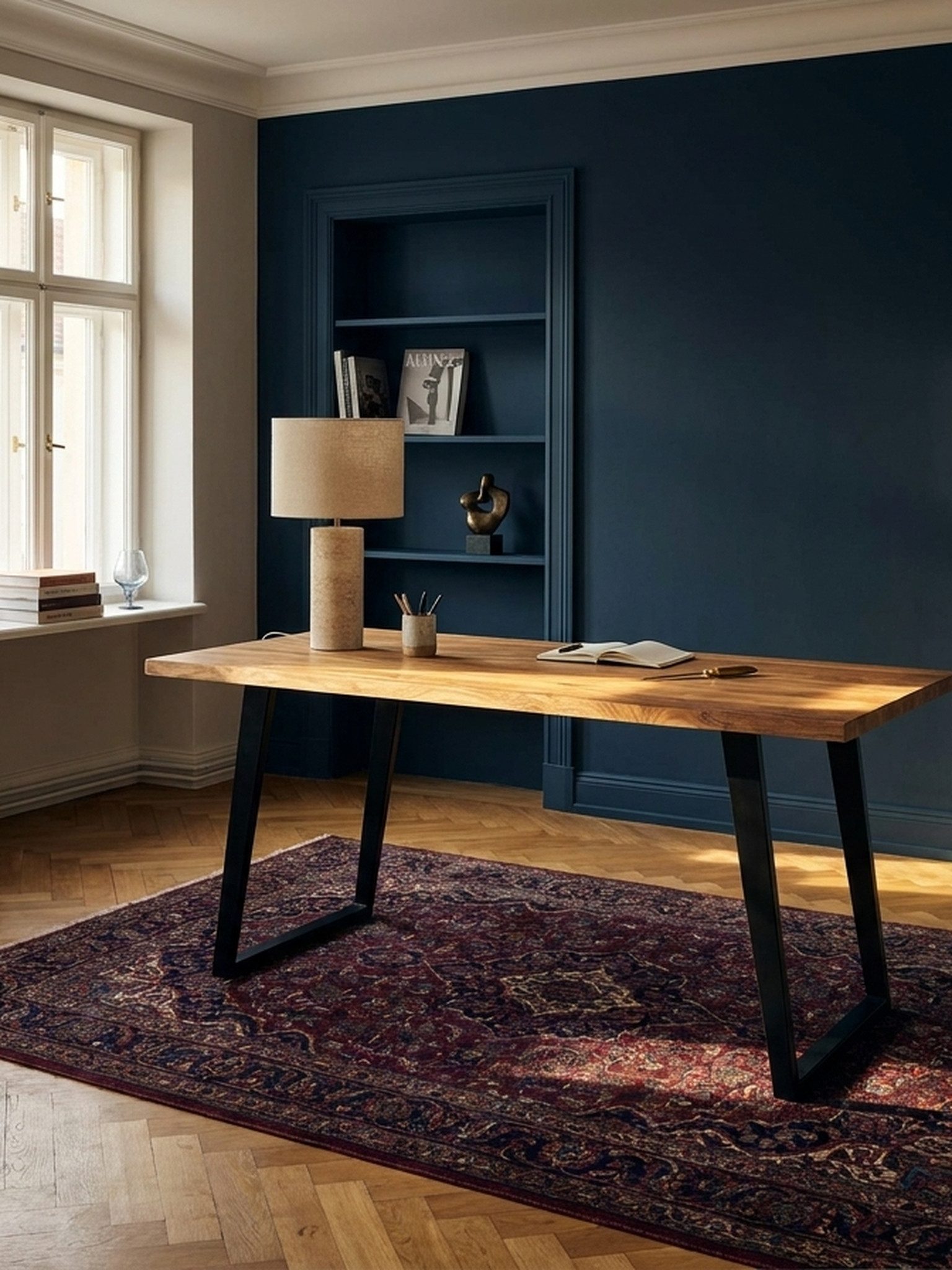 KADIMA DESIGN Schreibtisch Computertisch Akazie-Massiv, Baumkante Industrial, Handgefertigt, Büro (Naturoptik,Arbeitsplatte 4cm,Höhe 76cm,Belastbar 50kg,Ausgleichsnoppen), Ausgleichsnoppen,U-Metallgestell,4cm Tischplatte,Handarbeit,76cm Höhe