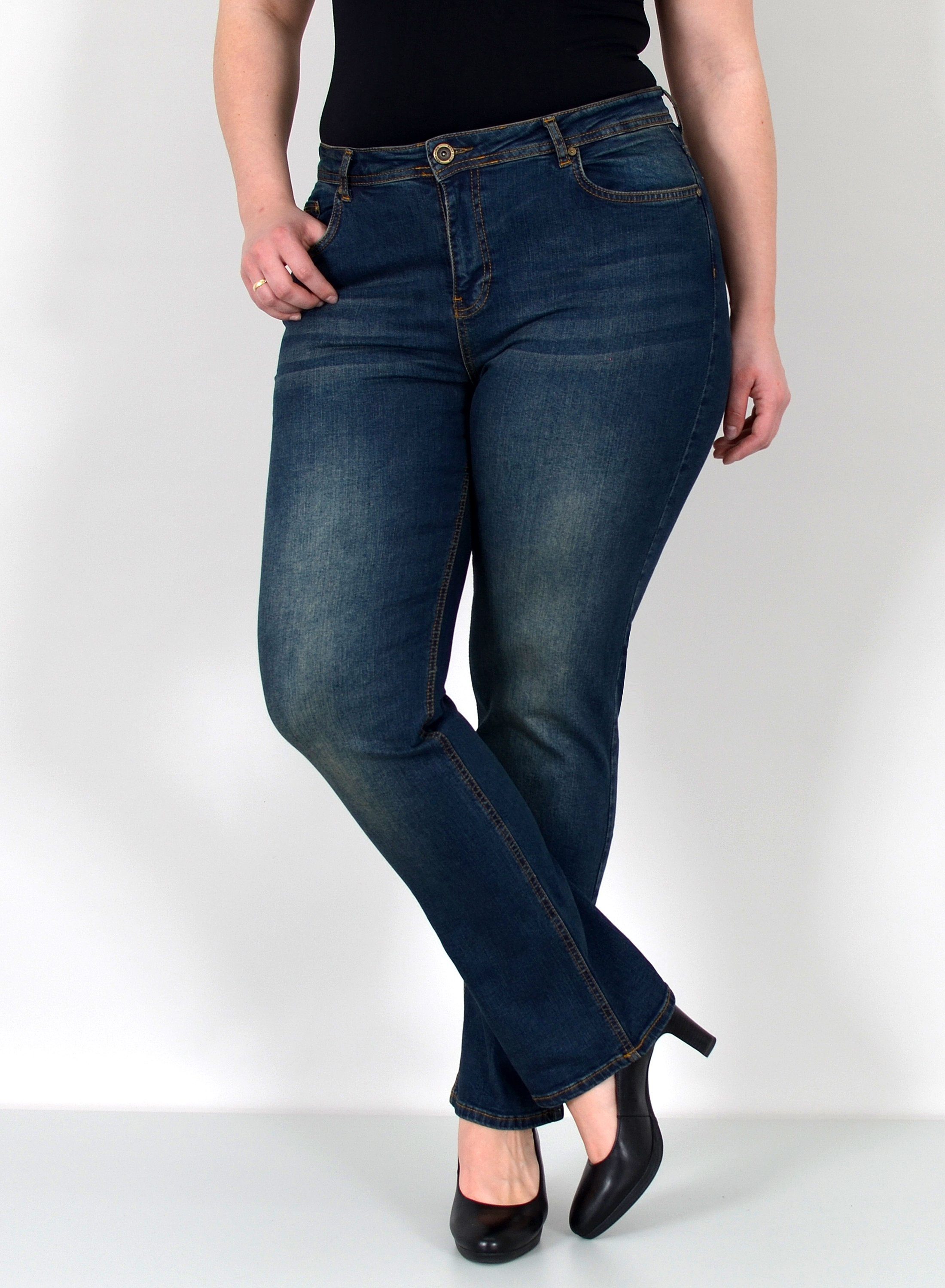 ESRA Straight-Jeans Gerade Schnitt Jeans hoher Bund mit Stretch bis Plus Size Übergröße Straight Jeans Damen High Waist Stretch Jeans Hose mit geradem Bein – Bild 4 von 5