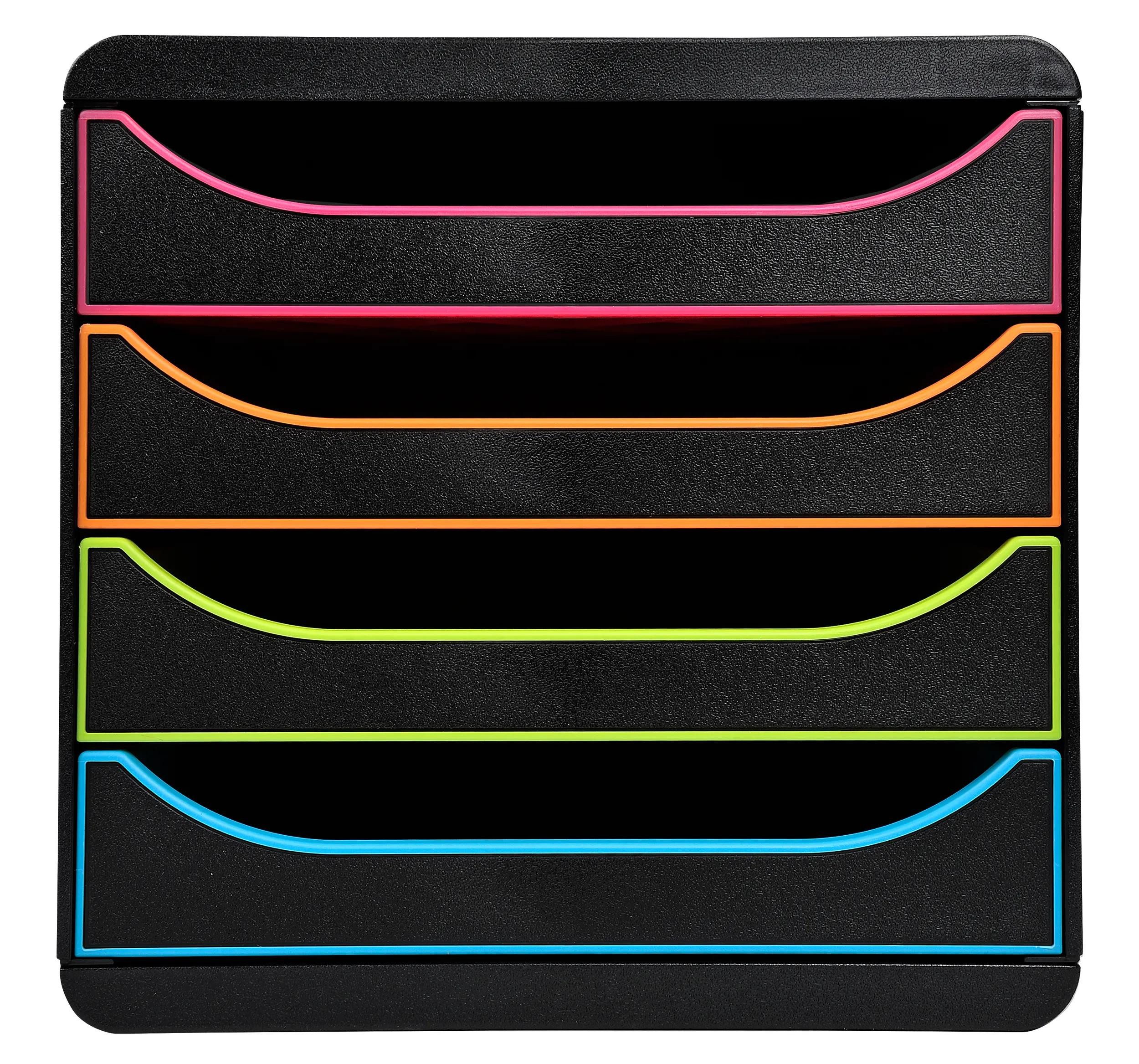 EXACOMPTA Schubladenbox Schubladenbox Big Box Plus 4offene Schubladen Schwarz/Harlekin 310914D, Boxen einzen