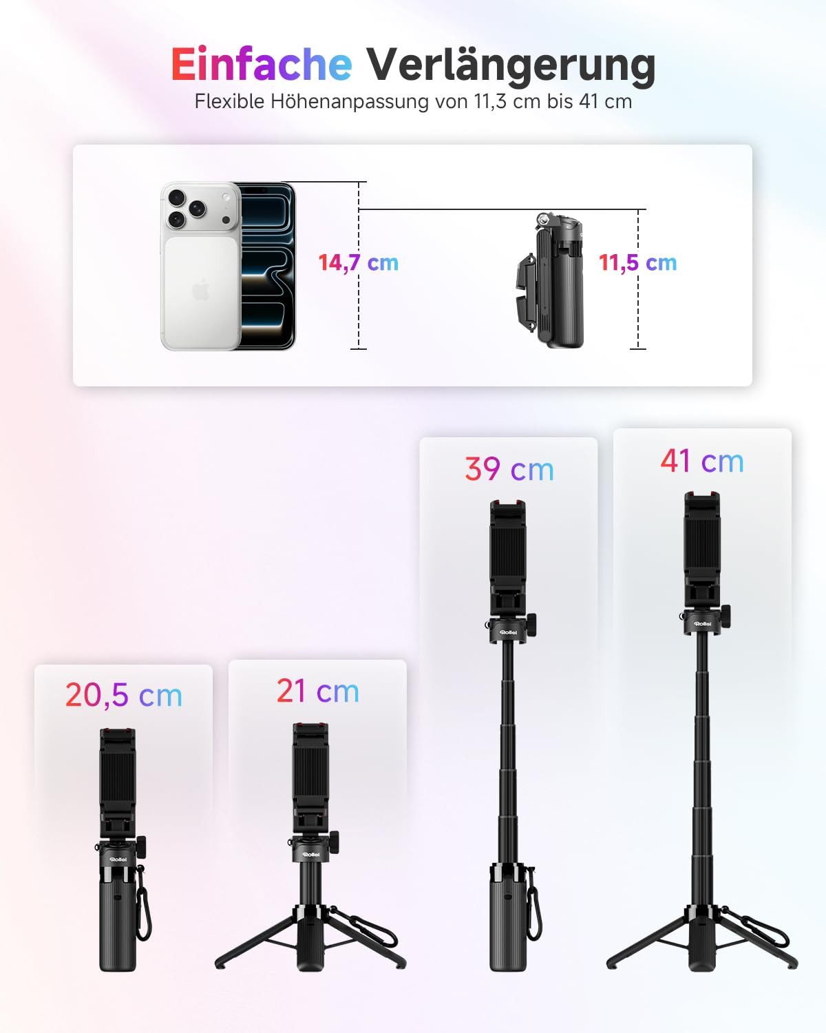 Rollei 26982 Kamerastativ (3-in-1, verstellbar, tragbar, Bluetooth-Fernbedienung)