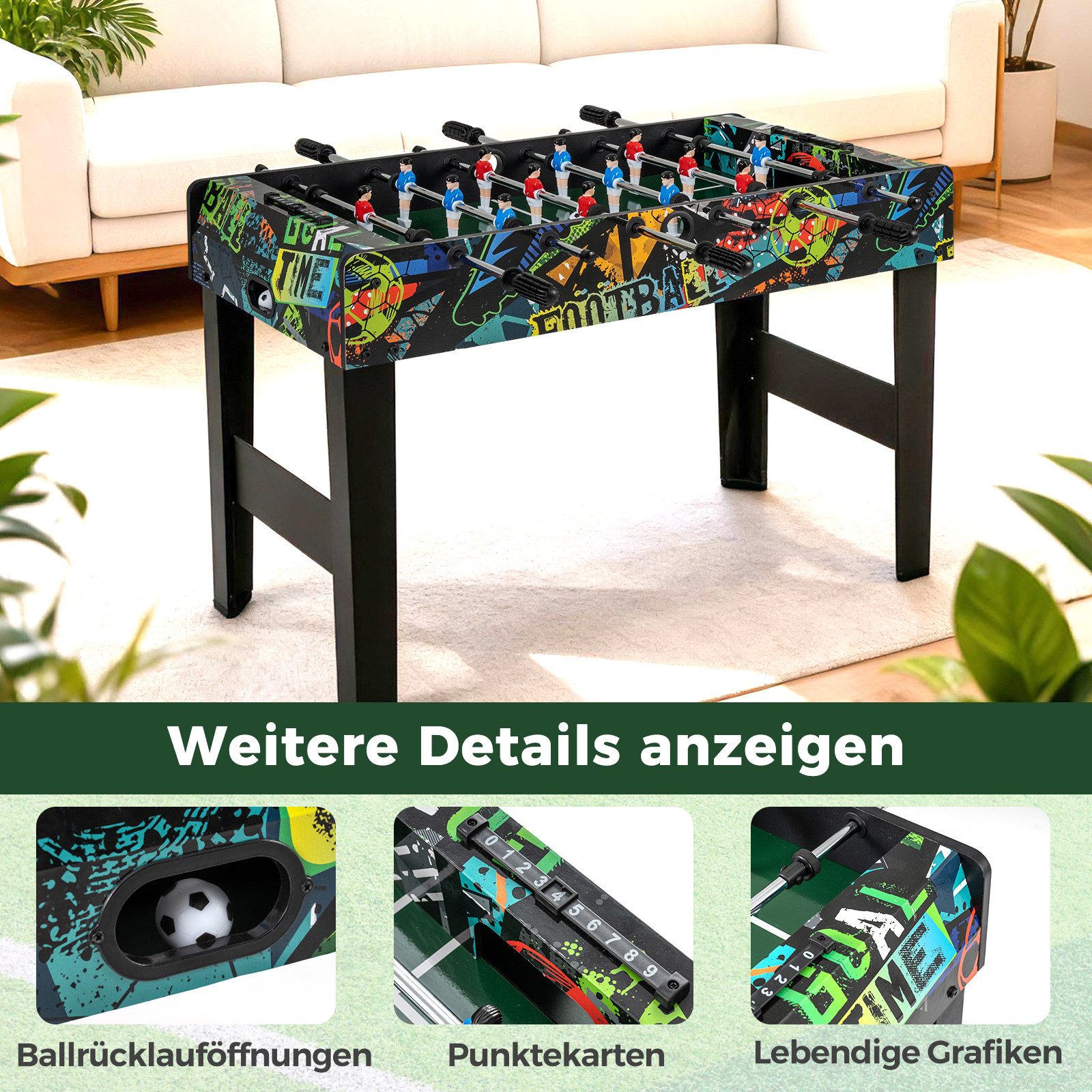 COSTWAY Kickertisch, 2 in 1 Tischfußballspiel mit abnehmbaren Beinen, Holz