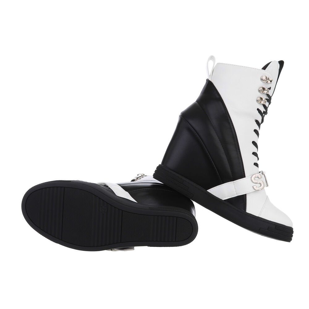 Ital-Design Damen Freizeit Schnürstiefelette Keilabsatz/Wedge High-Heel Stiefeletten in Weiß