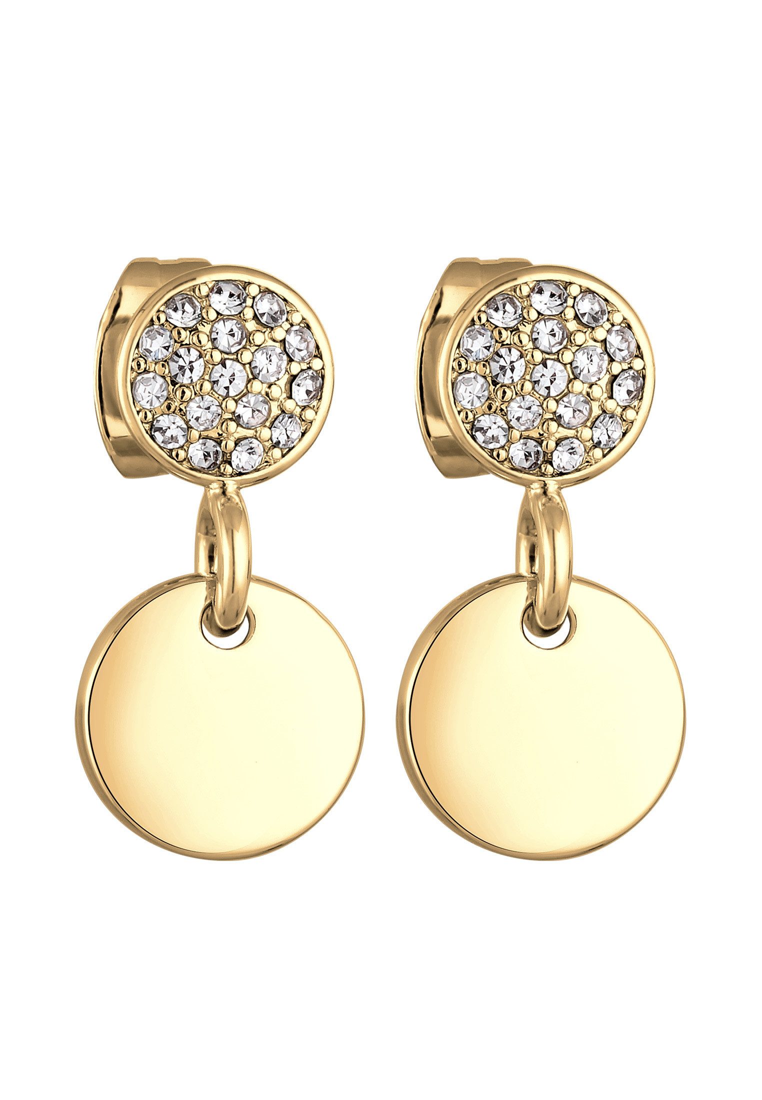 Elli Paar Ohrstecker Ohrhänger Damen Kristalle Rund Plättchen Silberfarben, günstig online kaufen