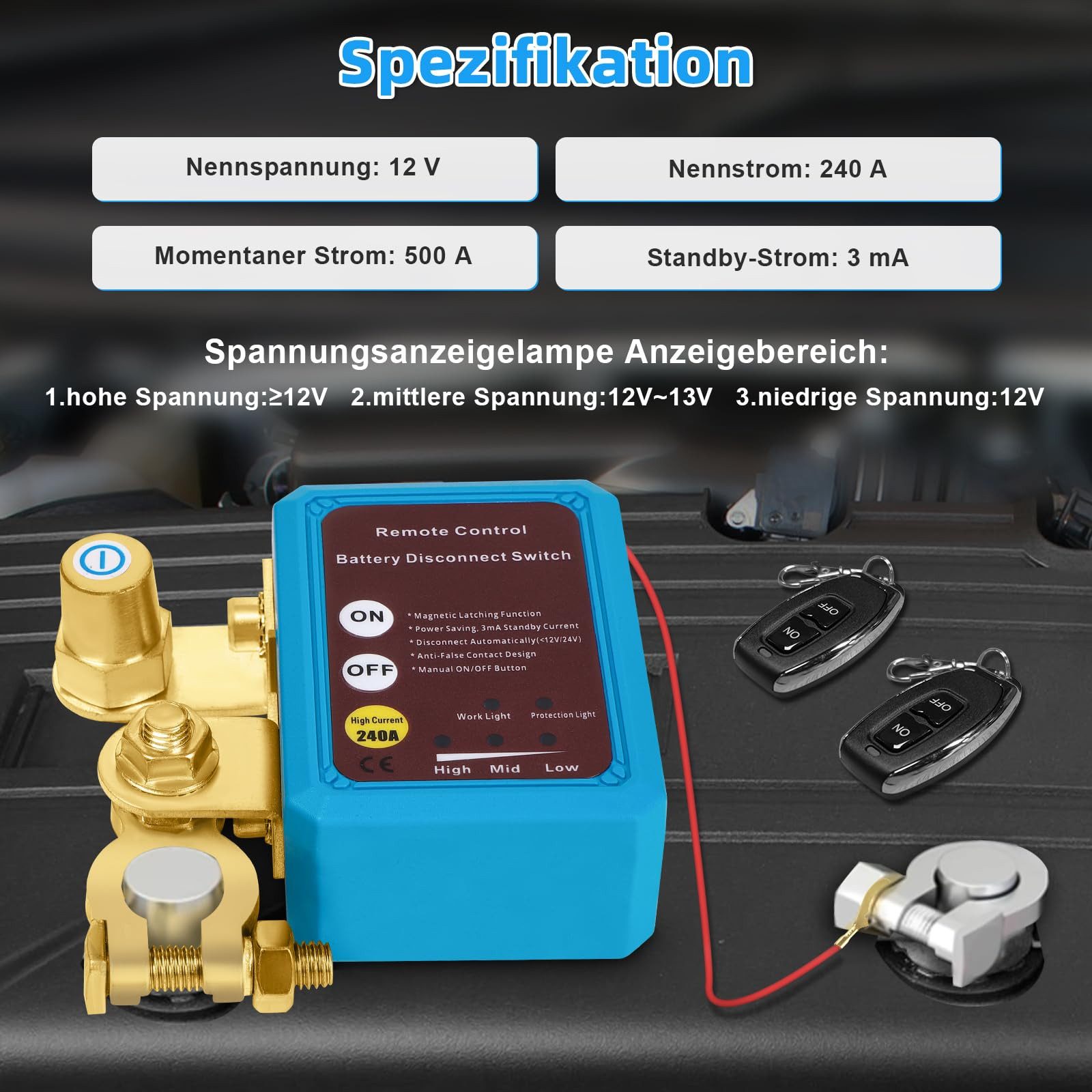 QUBEBU Automatic Car Battery Disconnect Switch with Remote Control Car Battery Charger (Manual Operation and Remote Control; Item Size: 85 * 60 * 36mm)