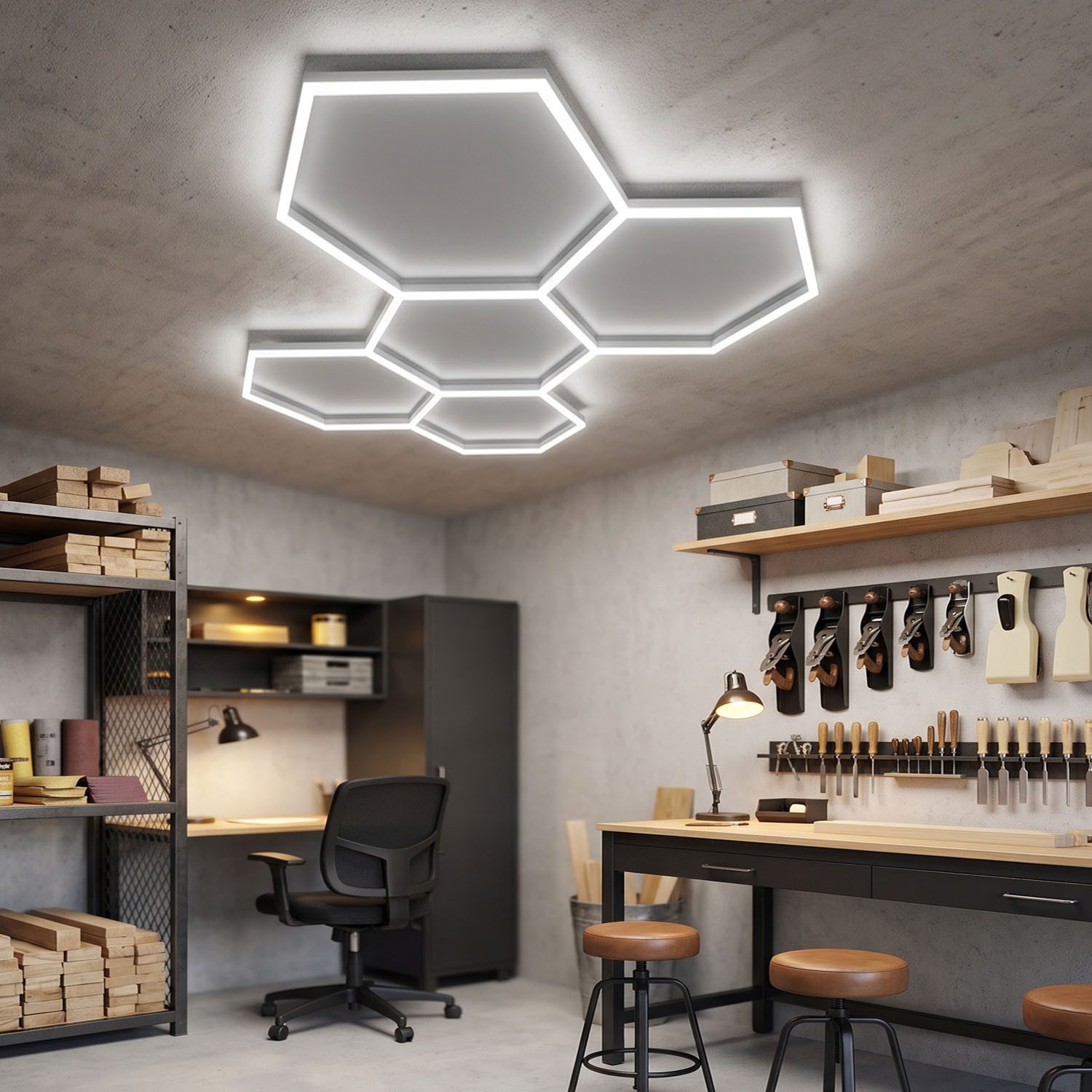oyajia Deckenleuchte 5/14 Packs Hexagon Größer, LED Deckenleuchte Garage Light 720W 86400lm, ohne Rand, LED fest integriert, Kaltweiß, LED Deckenleuchte für Gar – Bild 3 von 5