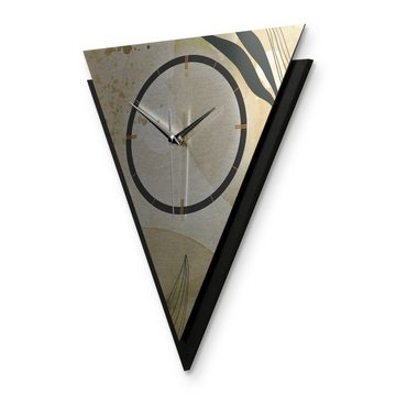 Kreative Feder Wanduhr Dreieckige 3D Designer-Wanduhr „Elegant Leaves“ im Metallic-Look (ohne Ticken; Funk- oder Quarzuhrwerk; elegant, außergewöhnlich, modern)