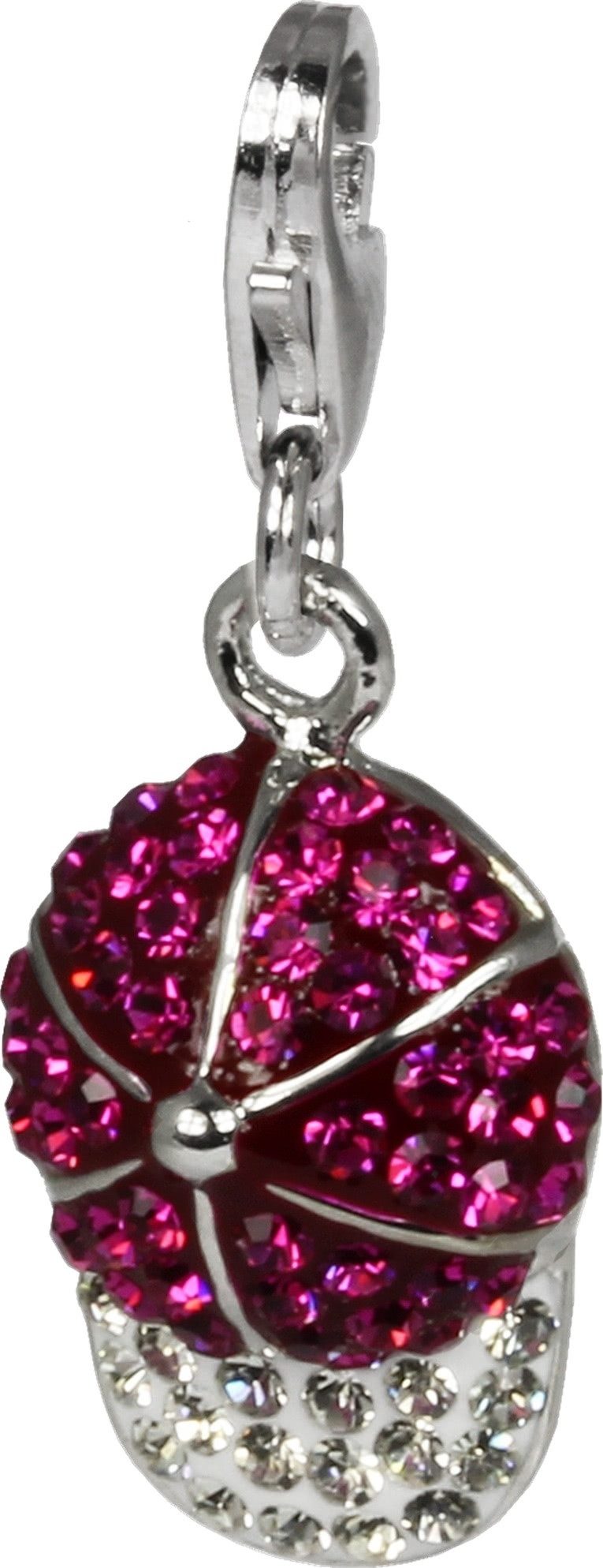 SilberDream Charm-Einhänger SilberDream fuchsia Charm Basecap Zirkonia, Charmsanhänger Basecap, 925 Sterling Silber, Farbe: weiß, fuchsia