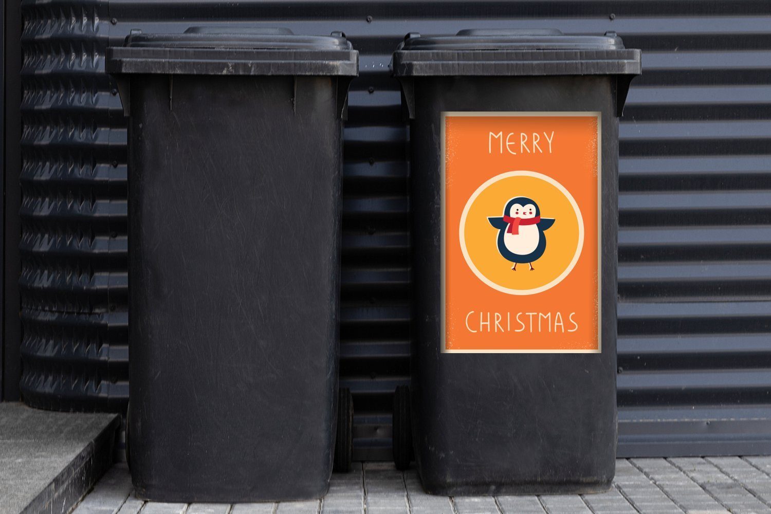 MuchoWow Abfalbehälter Weihnachten - Weihnachten Frohe St), Wandsticker Pinguin Tiere Zitate Mülltonne, Container, - - Mülleimer-aufkleber, Sticker, (1 -
