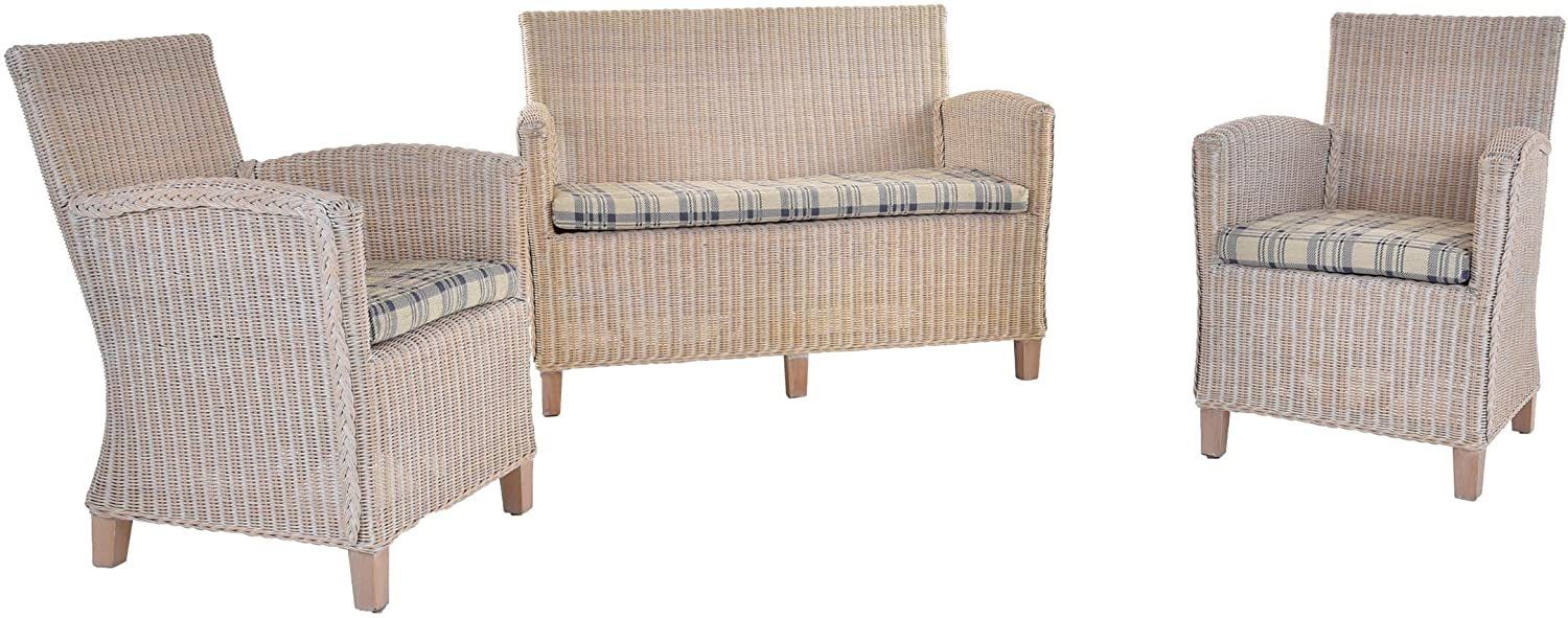 Krines Home Sitzgruppe Set/3 Loungeset Carlo Rattan Lounge Set Wintergarten Wohnzimmerset, (3-tlg., 2x Sessel, 1x Zweisitzer), Gruppe Rattanset