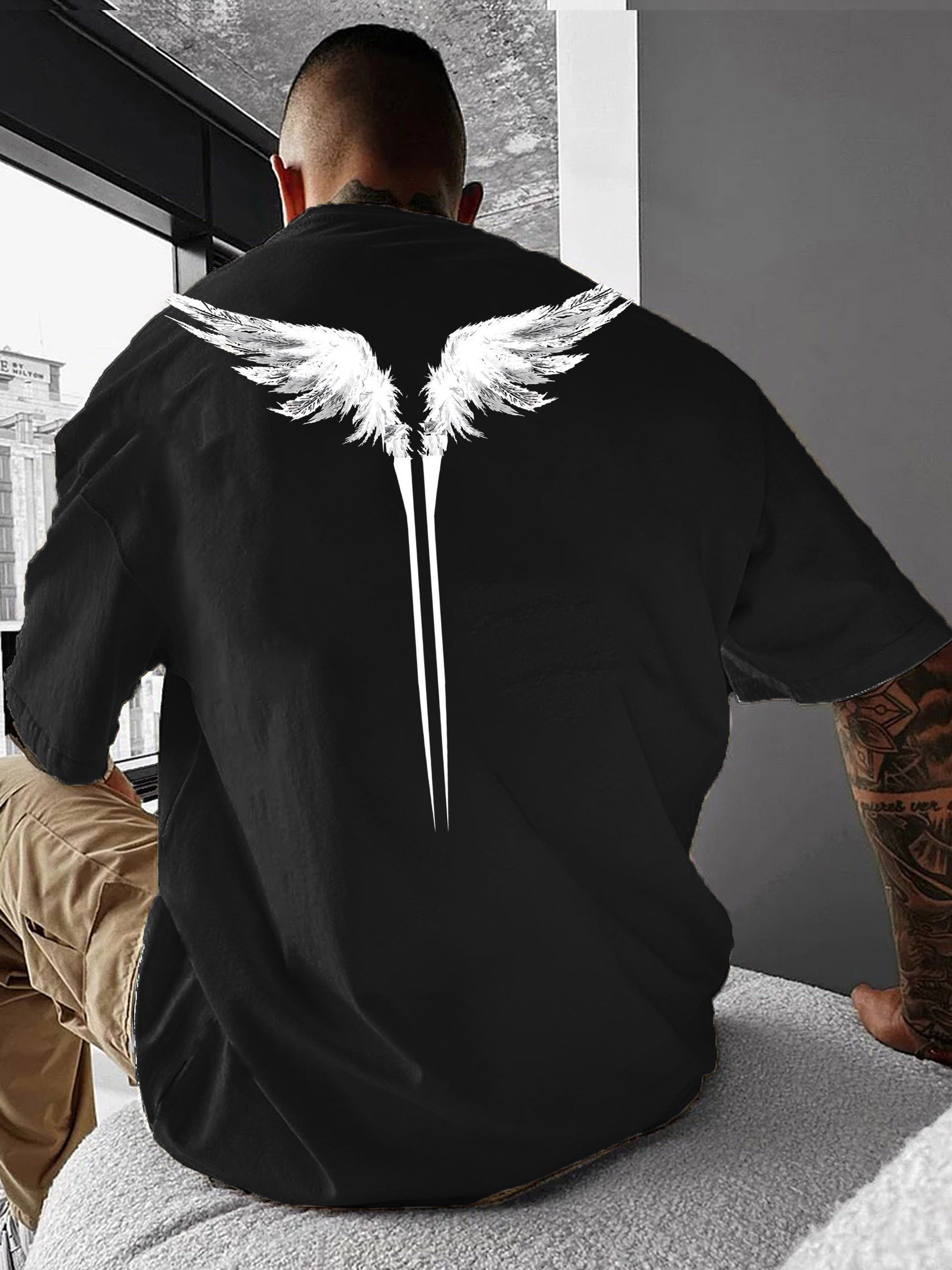 RMK T-Shirt Herren Shirt Basic Rundhals Flügel aus 100% Baumwolle